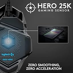 Logitech G502 Hero High Performance Wired Gaming Mouse, Hero 25K Sensor, 25,600 DPI, RGB, Adjustable Weights, 11 Programmable Buttons, On-Board Memory, PC/Mac, Black
