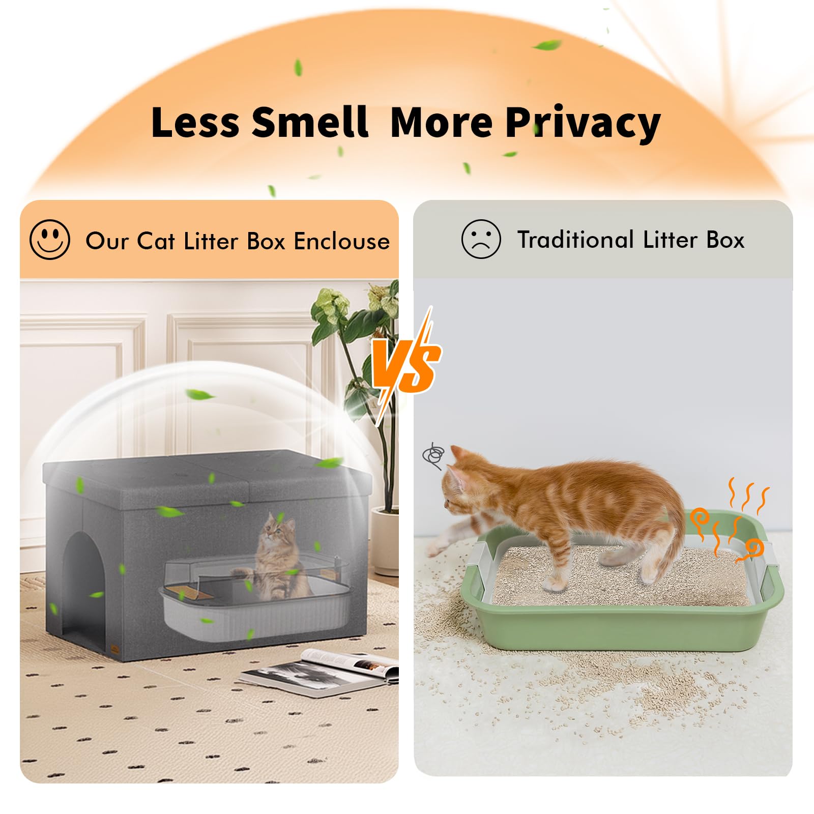 Cat Litter Box Enclosure Furniture for Odor Control, Hidden Cabinet Cats Litter Ottoman with Flip-Up Lid,Cat Litter Box Bench with Storage Space, Dog Proof(Grey, Large) - image 3