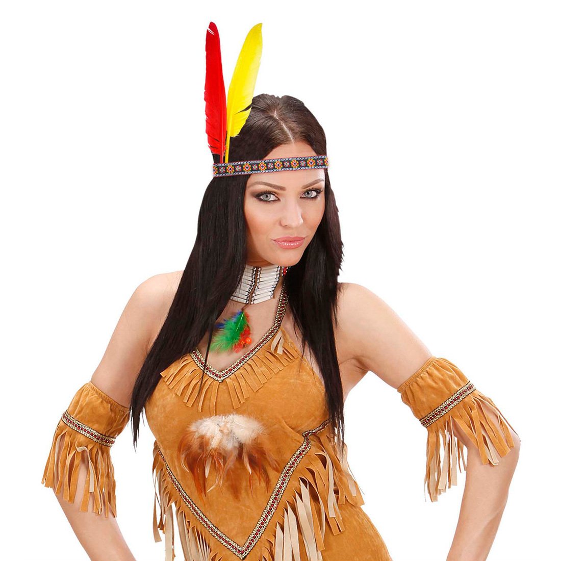Indianer Kopfschmück Federhaube – Erwachsenengröße, Schwarz-weiß-rot, Aus Kunstfedern, Für Karneval & Mottopartys