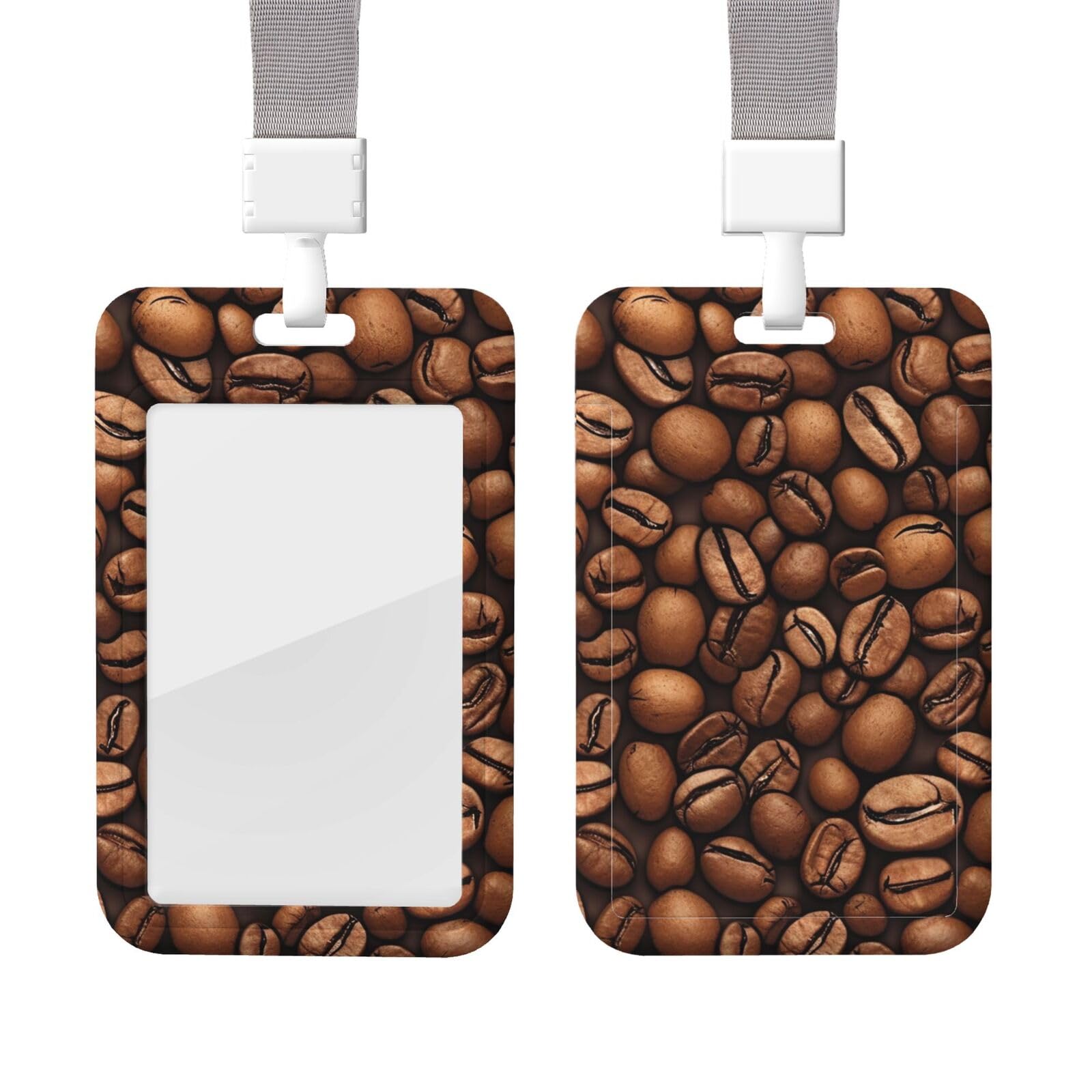 Funny Roasted Coffee Beans ID Badge Holder with Lanyard Vertical ID Card Holder with Clear Window Sliding Card Case Protector Pouch for Nurse Officer Teacher Name Credit Cards Holder