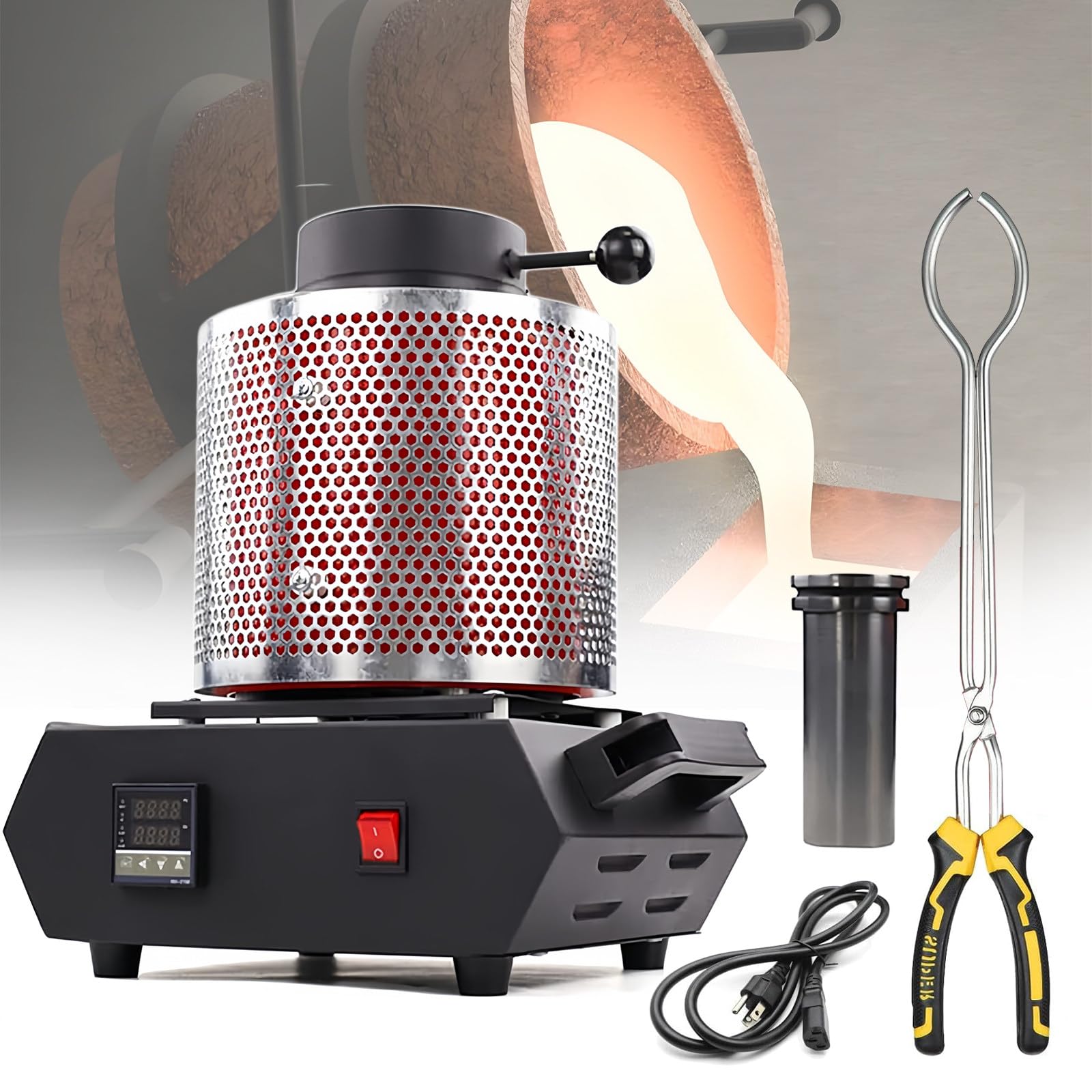 YXFAZPP 1750W Electric Gold Melting Furnace,1150℃ Digital Metal Smelting Machine,Metal Casting Kit with Graphite Crucible for Melt Scrap,Silver,Gold (3kg 220V)