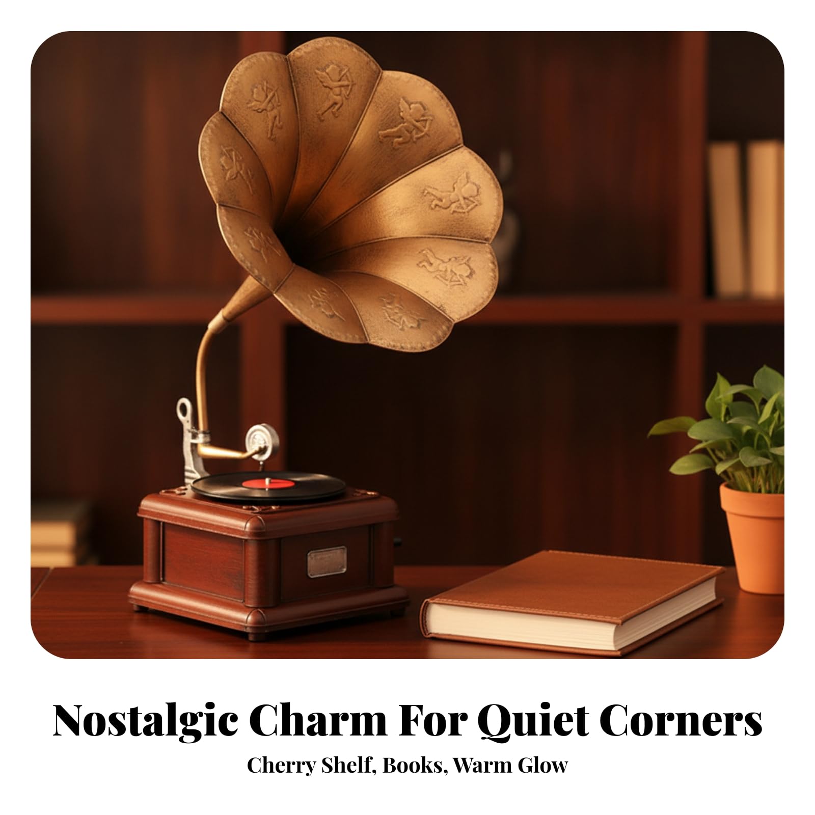 nostalgisch Phonograph mit Sockel | Antikes Design, Grammofon mit Sockel, Figur, für Wohnzimmer, Regal, Schreibtisch, Nostalgiker, Sammler
