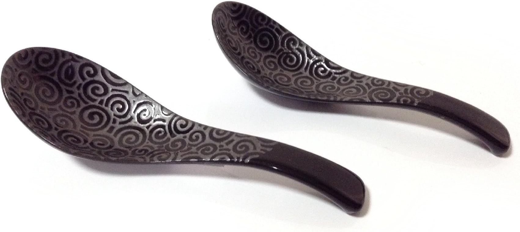 Japanese Mino-Yaki Mino Ware Ceramic Soup Spoons Spiral Black Set of 2