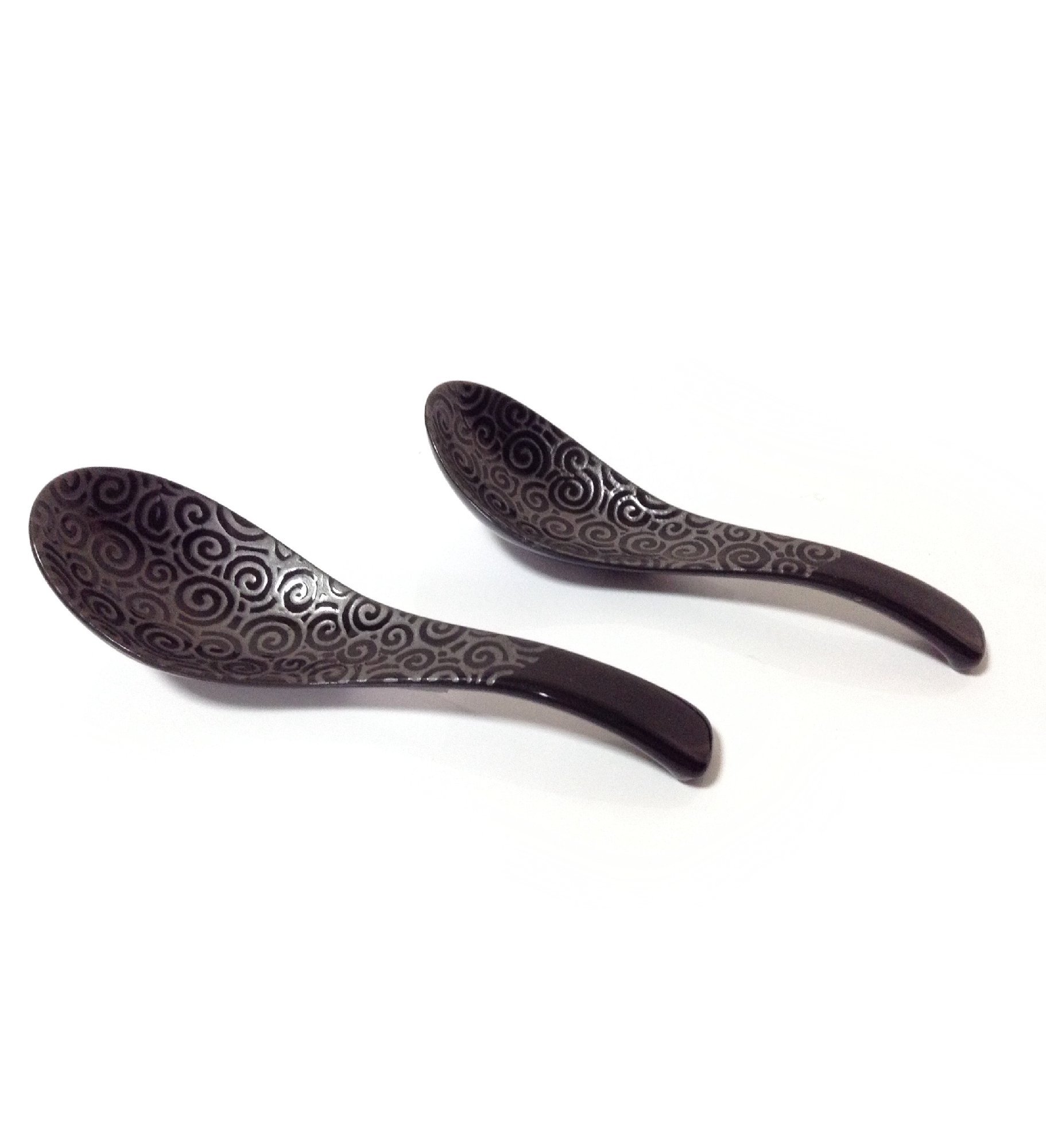 Japanese Mino-Yaki Mino Ware Ceramic Soup Spoons Spiral Black Set of 2