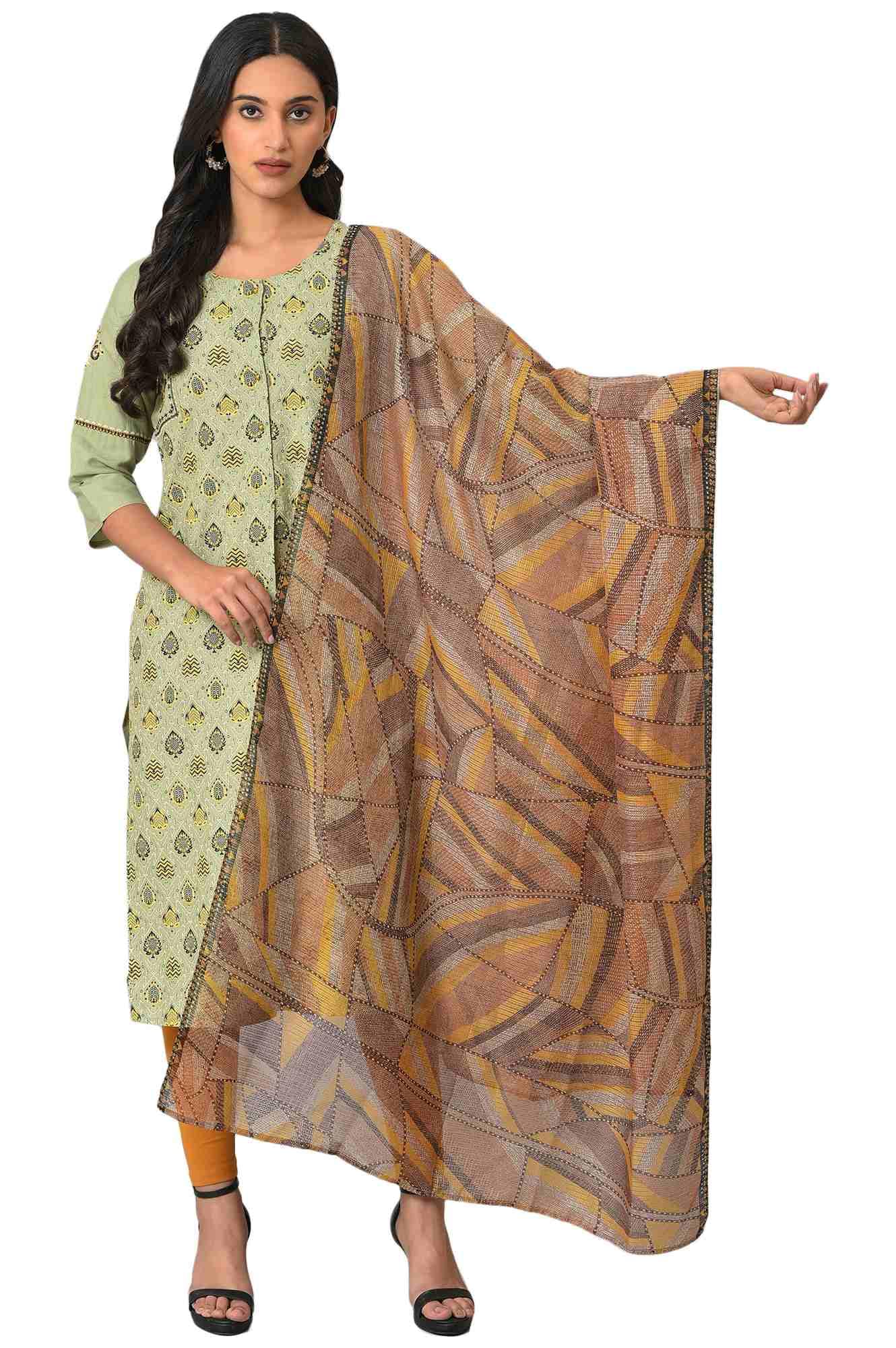 w for woman Polyester Women Brown Printed Kota Dupatta, Free Size-picture-18