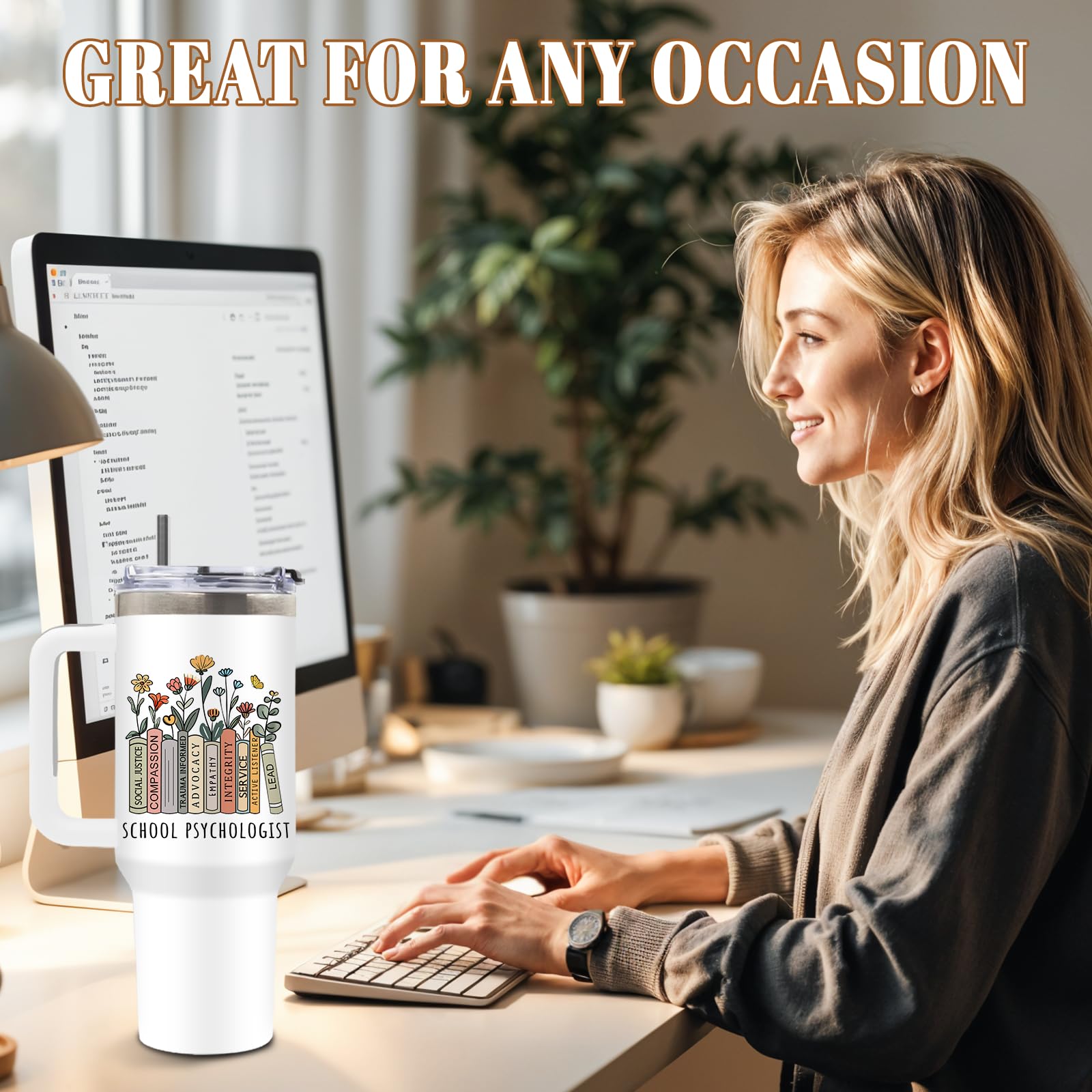 DUUV School Psychologist Insulated Tumbler 40oz, Psychology Teacher Cup Gifts for School Counselor, Leakproof Psychologist Tumbler for Women, Appreciation Birthday Ideal Gift for Teachers, 1 Pack