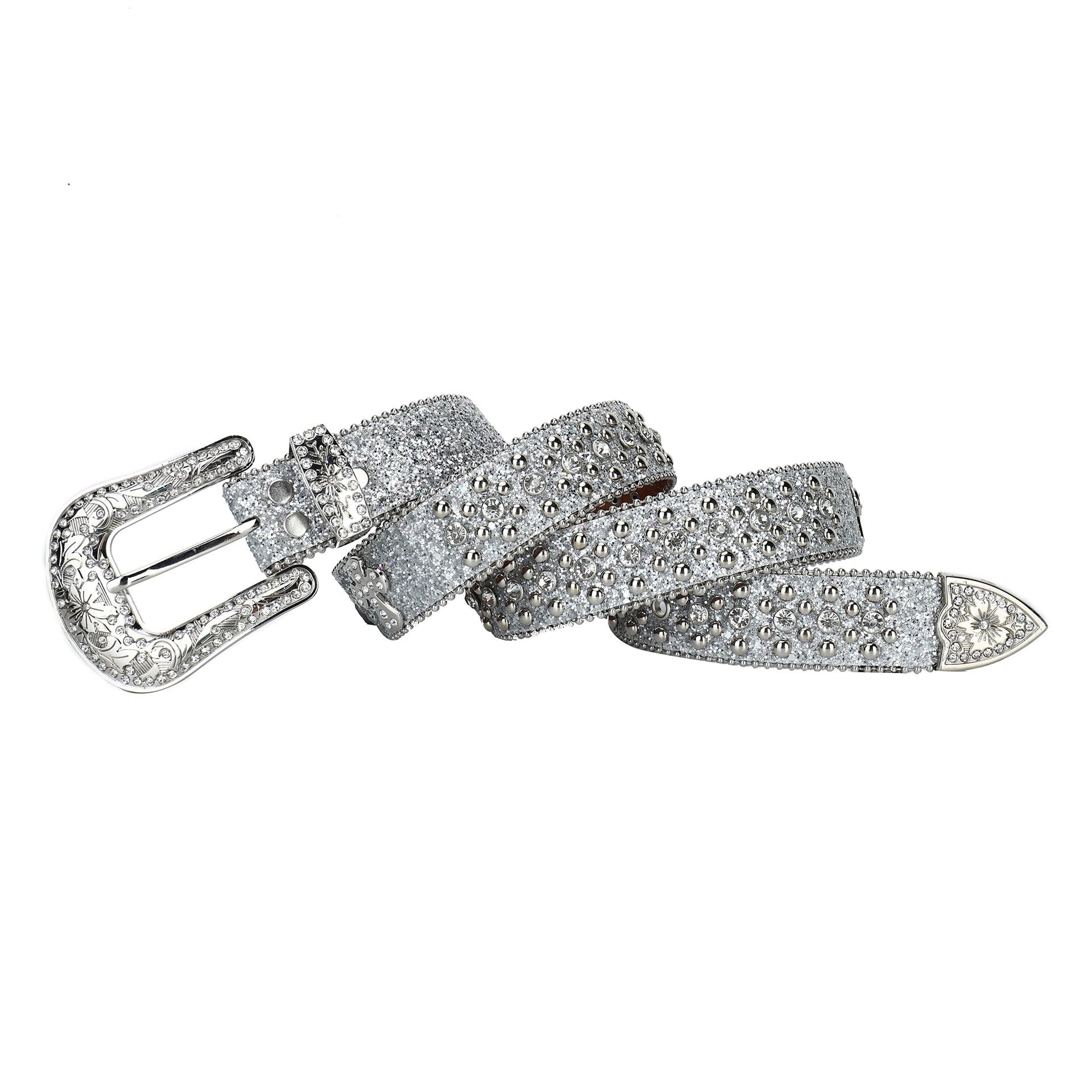 Silberner Funkelnder Nietengürtel Strass-Gürtel Unisex, Voll-Diamant Accessoire, Vintage Glitzer-Sequins Jeansgürtel Für Hosen & Kleider(115cm/45, Silver)