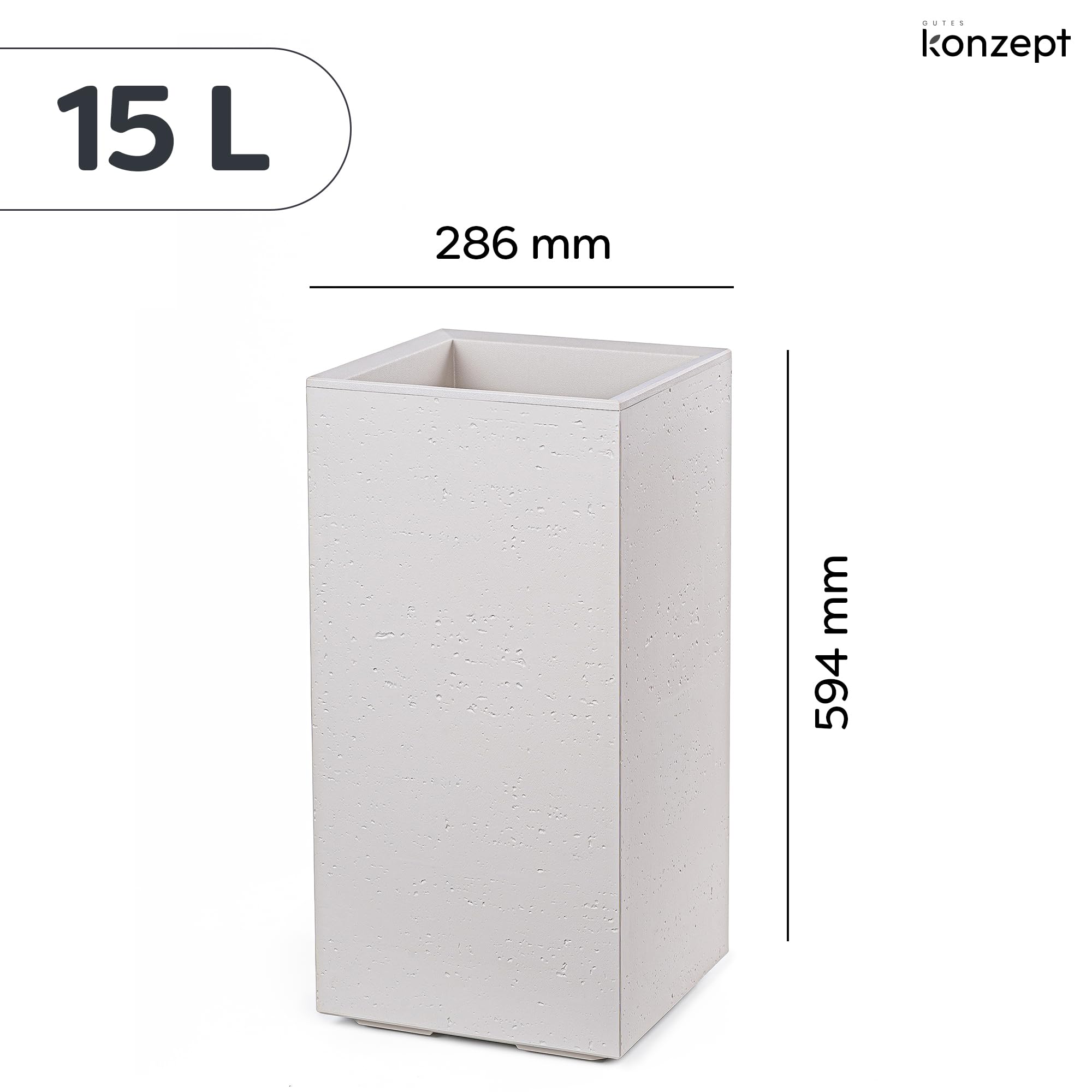 KONZEPT Vaso per piante grande alto in stile cemento con ruote e drenaggio, 28,6 x 28,6 x 59,4 cm – per interni ed esterni, Beige