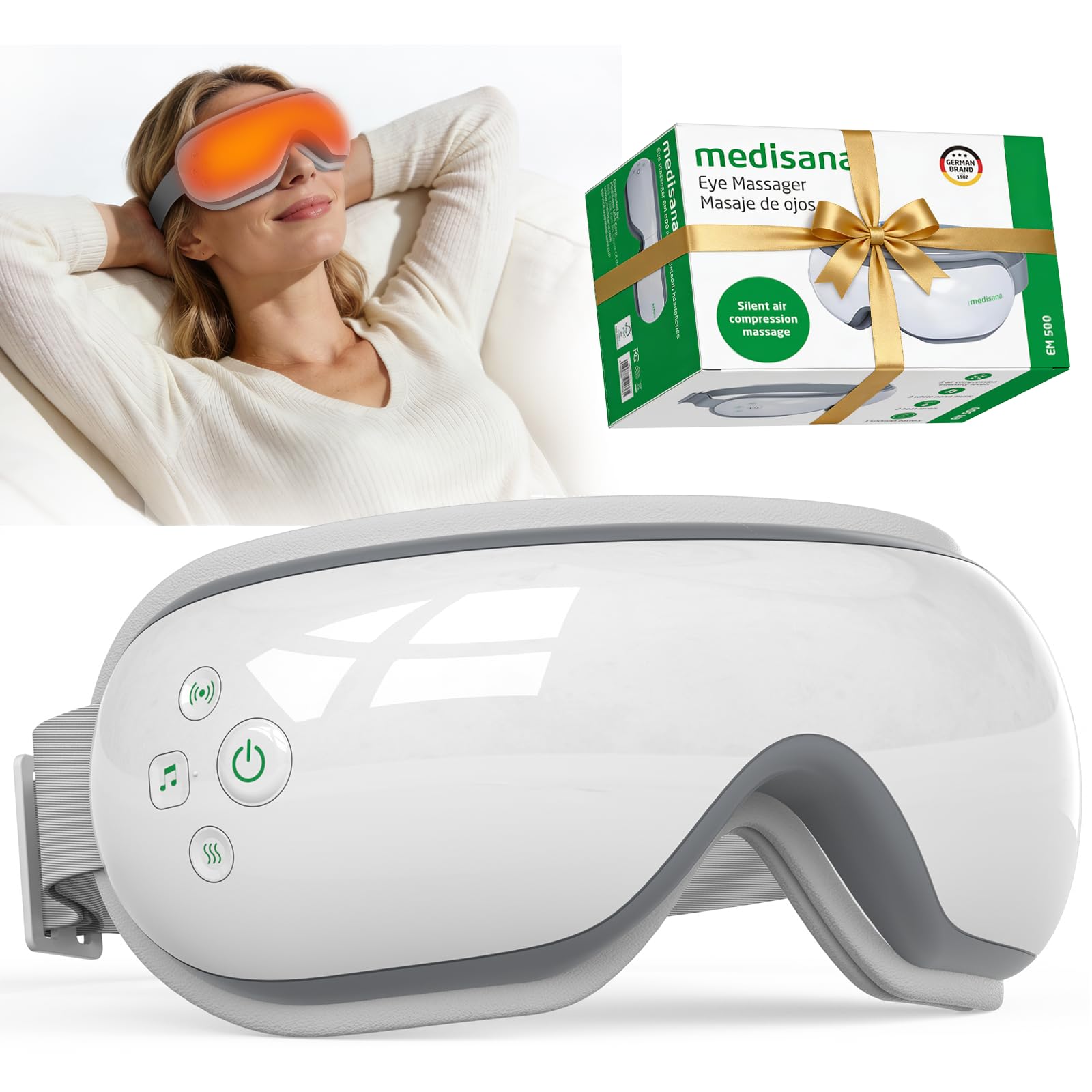 Medisana Eye Massager with Heat, 30dB Ultra-Quiet Eye Massager & Bluetooth Music Eye Massage Mask for Eye Strain Relief, Eye Mask Massager to Reduce Stye, Birthday Christmax Gifts for Women/Men