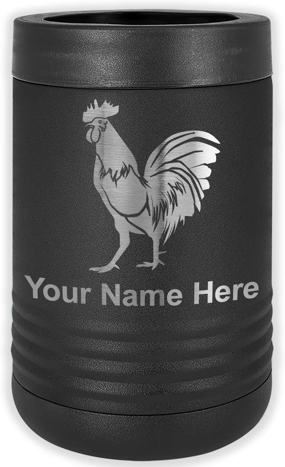 LaserGram Personalized 12 oz. Stainless Steel Can & Bottle Insulator, Rooster – Keeps Drinks Cold Longer (Gray)