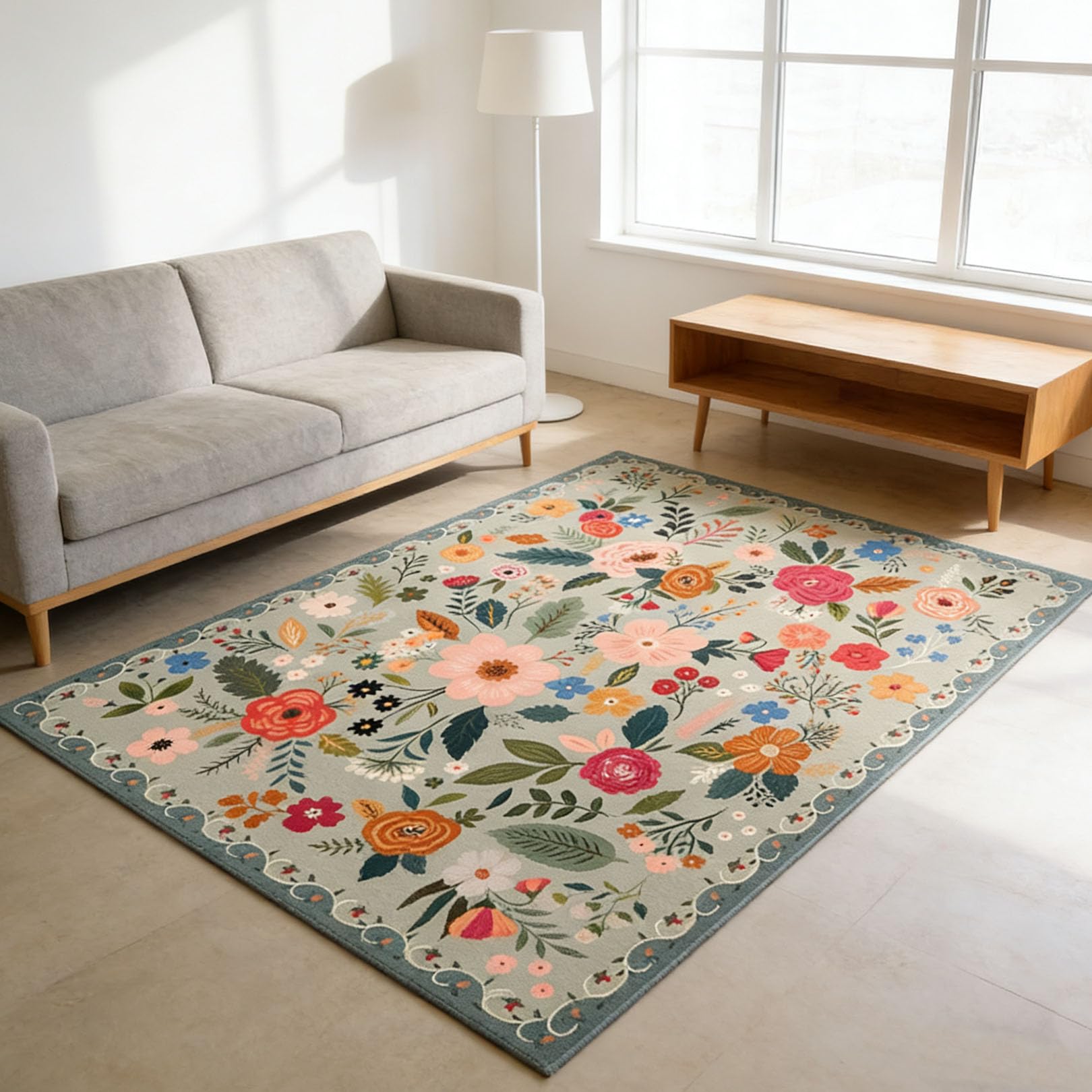 Tapis salon à poils courts lavable tapis de sol antidérapant et doux pour cuisine