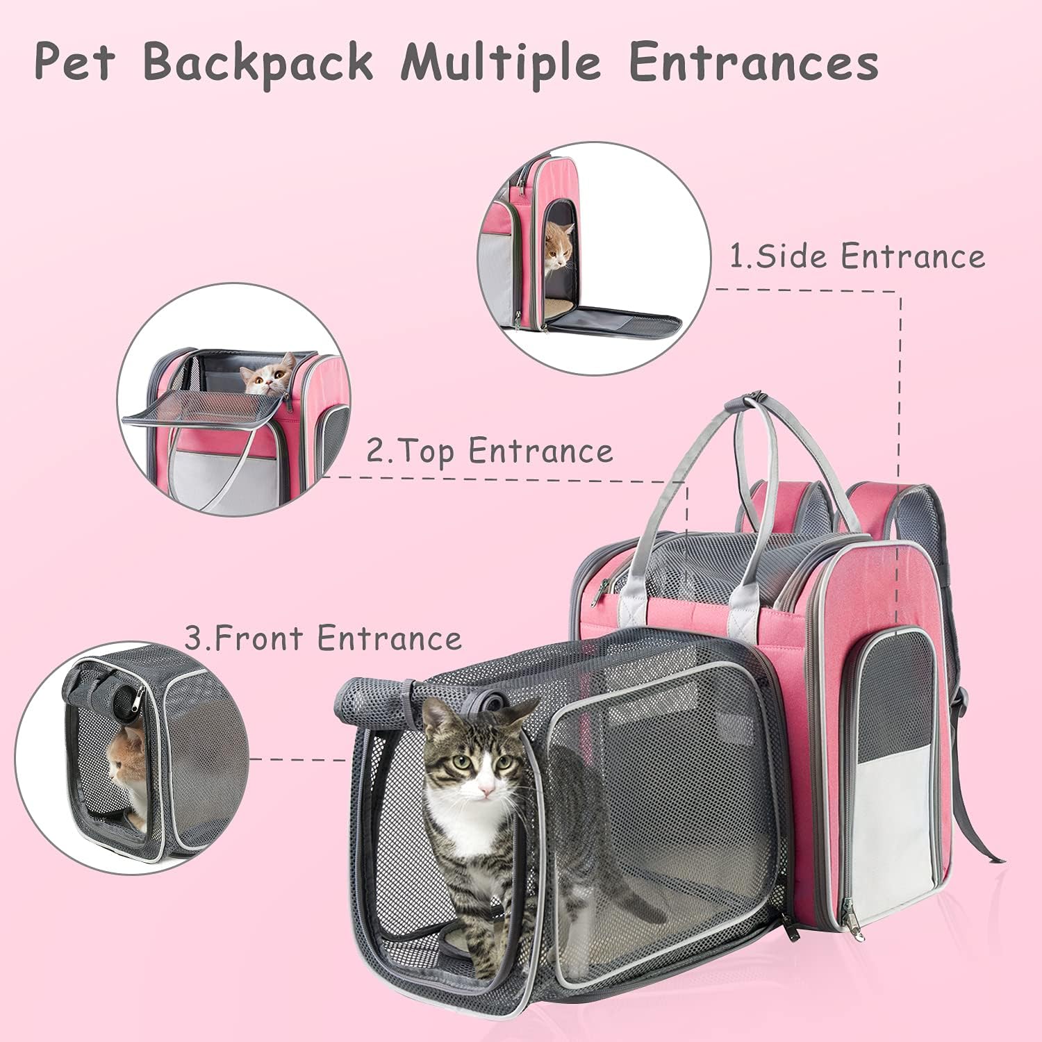 Hanjo Pets Cat Backpack Expandable - Pet Carrier Backpack Airline Approved - Mesh Expandable Cat Backpack Waterproof Breathable Expandable Dog Backpack Carrier for Small Dogs , Puppy, Cat up to 16lbs : Pet Supplies