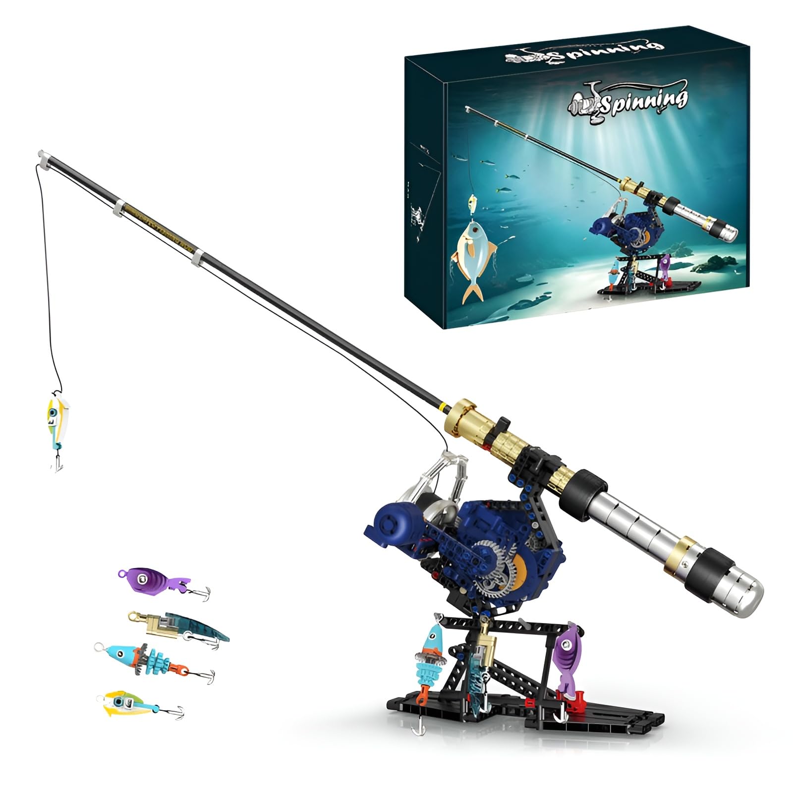 Spinning Fishing Rod Building Blocks Set, 451+Pcs Mechanical Fishing Reel Model Kit, Construction Toy with Realistic Fish Line Action for Adults & Teens, Great Gifts for Fishing Enthusiasts — image 1