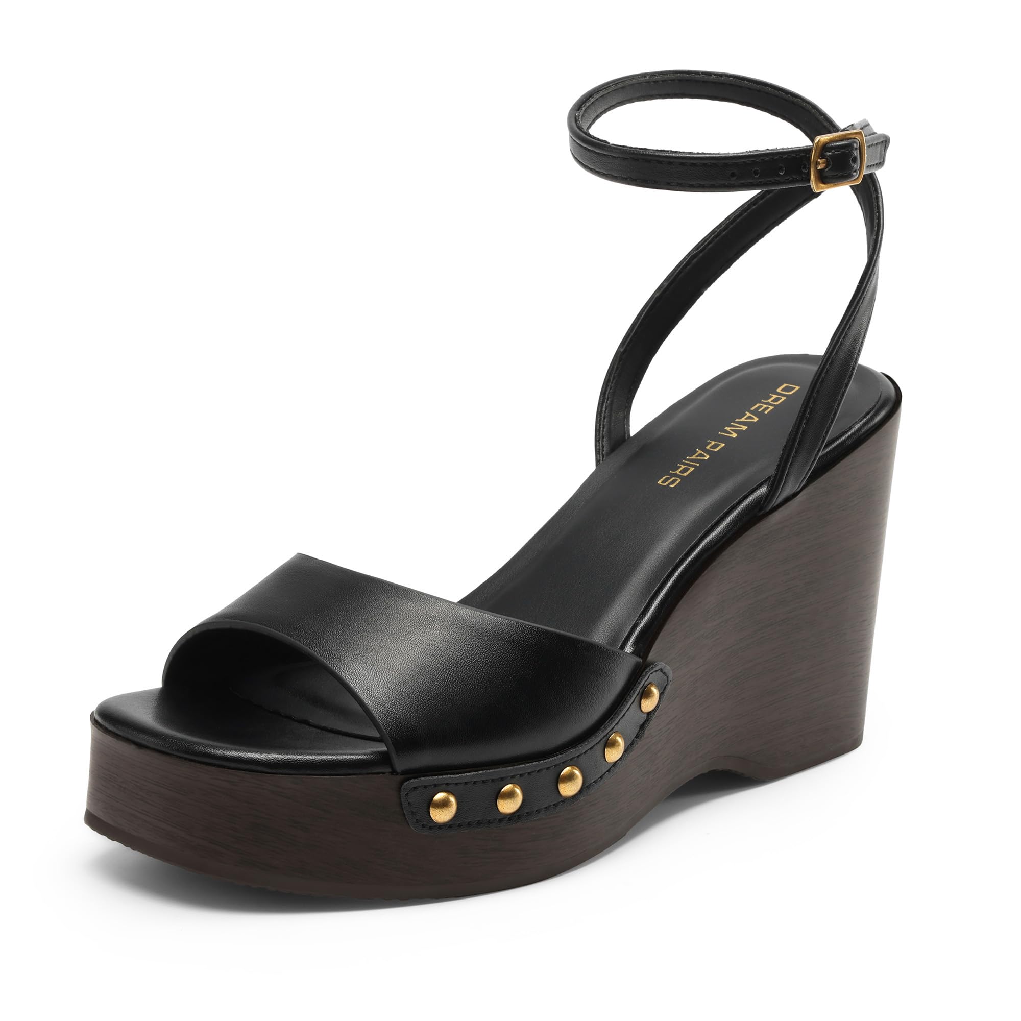 DREAM PAIRS Wedge Sandals for Women,Dressy Platform Square-Toe Ankle Buckle Studded Fashion Sandals for Summer