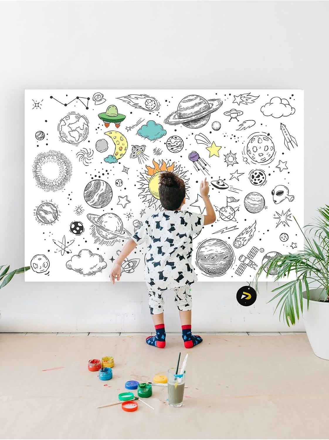 Postermanya (pster21320) Galaksi, Uzay, Gezegenler Eğitici Dev Boyama Kağıdı, Çocuklar Için Aktivite Boyama Rulosu (90x130cm)