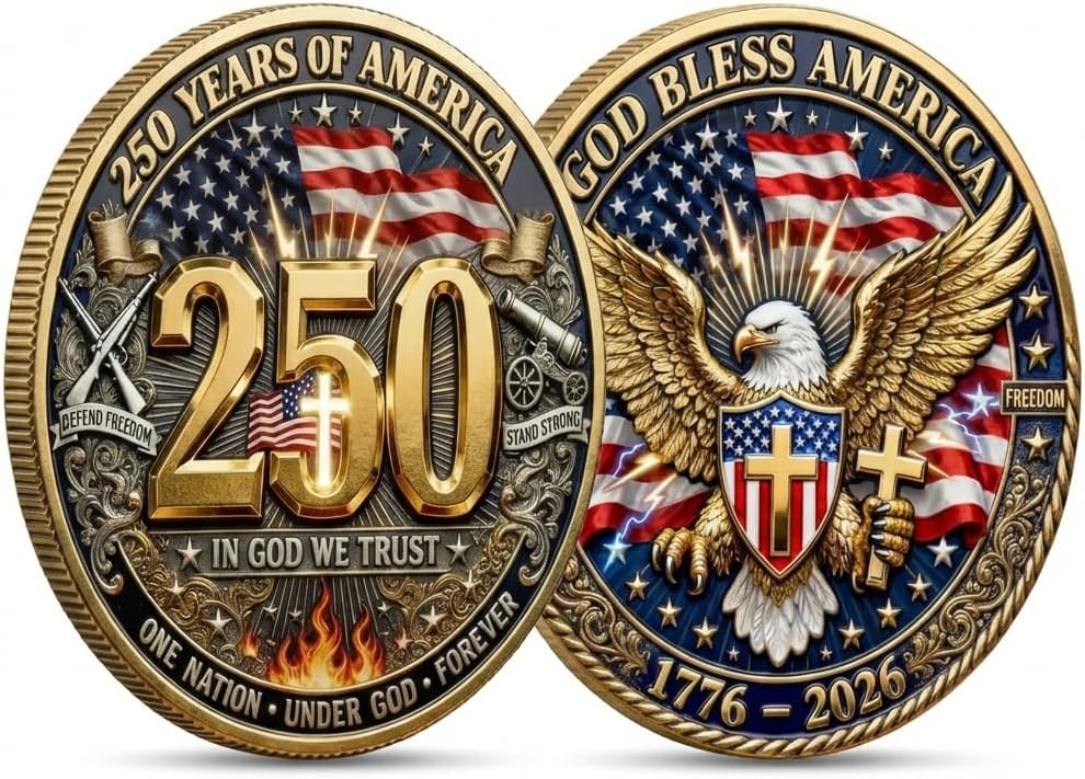 250th Anniversary Commemorative Coin Set, 1776-2026 USA Double-Sided Eagle Challenge Coin for Collectors and Veterans (10PCS)