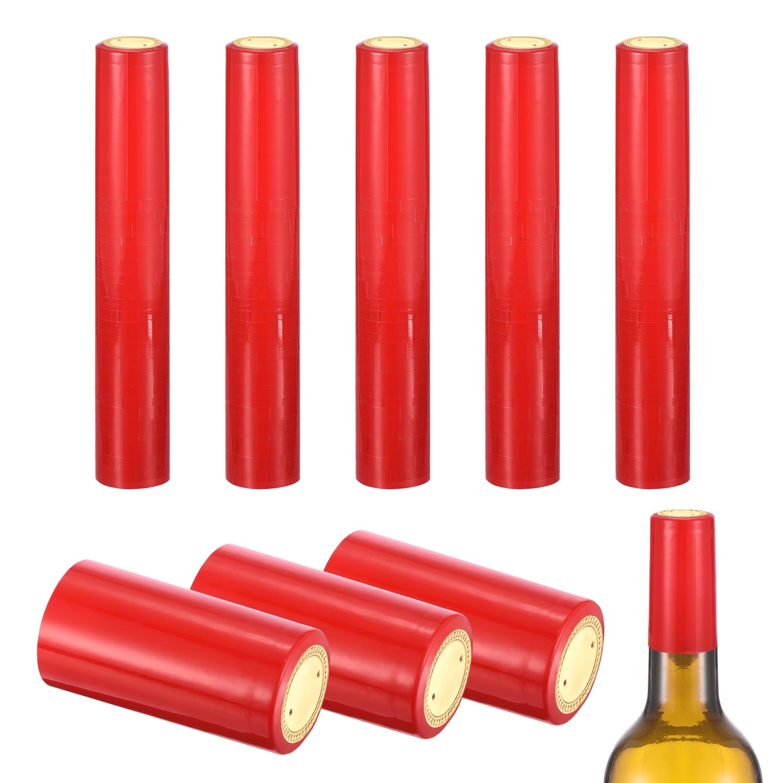 sourcing map 150Pcs PVC Heat Shrink Capsules, 30mm x 60mm Wine Bottle Capsules Shrink Wrap Sleeves Bottle Corks Caps for Wine Making Cellars and Home Kitchen, Gold/Bright Red