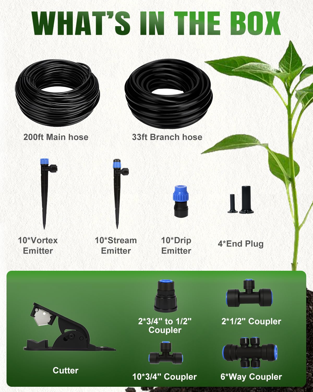 Breeze Touch Système d'irrigation goutte à goutte de 70 m pour jardin, pièces d'irrigation goutte à goutte avec 3 types d'arroseurs, système d'arrosage automatique pour terrasse et pelouse, système