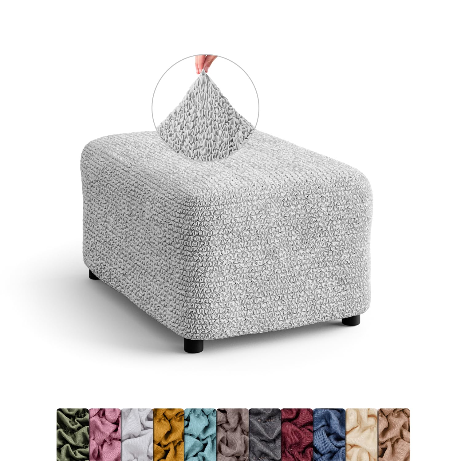 Menotti Pearl Footstool Ottoman Foot Rest Slip Cover For Sofa And Armchair Stretch Elastic Fabric Protector - Microfibra - (Footstool)