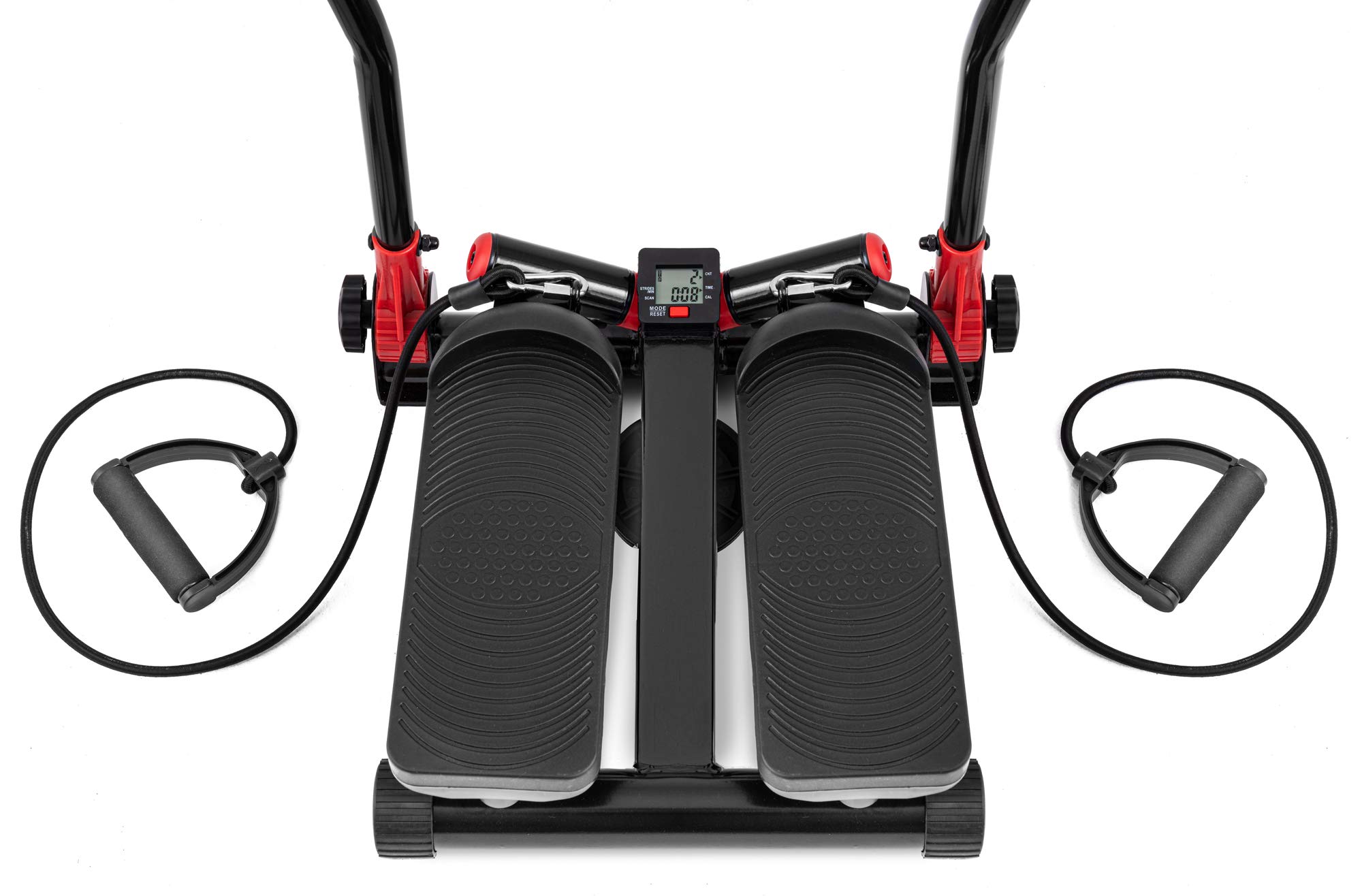Hop-Sport Stepper mit Haltegriffen - Kompakter Swing Stepper für Zuhause, Fitnessgerät mit LCD-Display und Expandern, Nordic Walking Training, Max. Belastung 100 kg