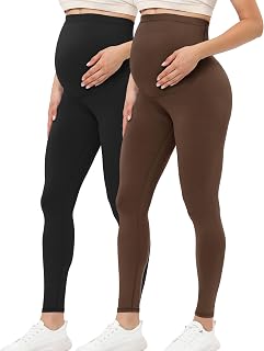 Buttergene Women's Maternity Leggings over the Belly Pregnancy Active Wear Workout Yoga Tights Pants, 2pack Black/Coffee, ... Price In India