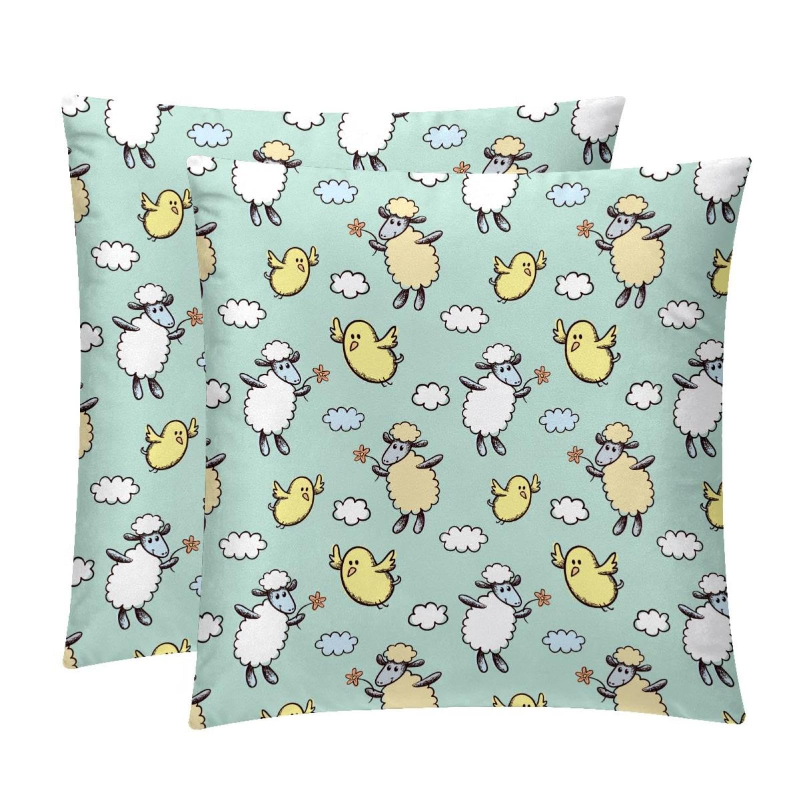 TDGKPZ Sheep Birds Throw Pillow Covers 2 Pack Pillowcases Soft Cozy Pillow Cases For Couch Bed Sofa 40x40cm