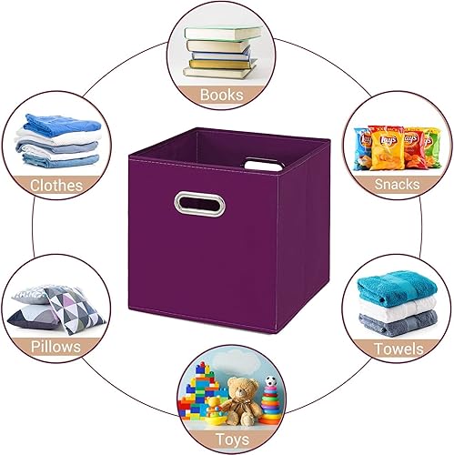 Vista 147 de Contenedores de almacenamiento de tela de tela, organizador de cubos de tela con asas dobles, cestas de almacenamiento plegables para el hogar