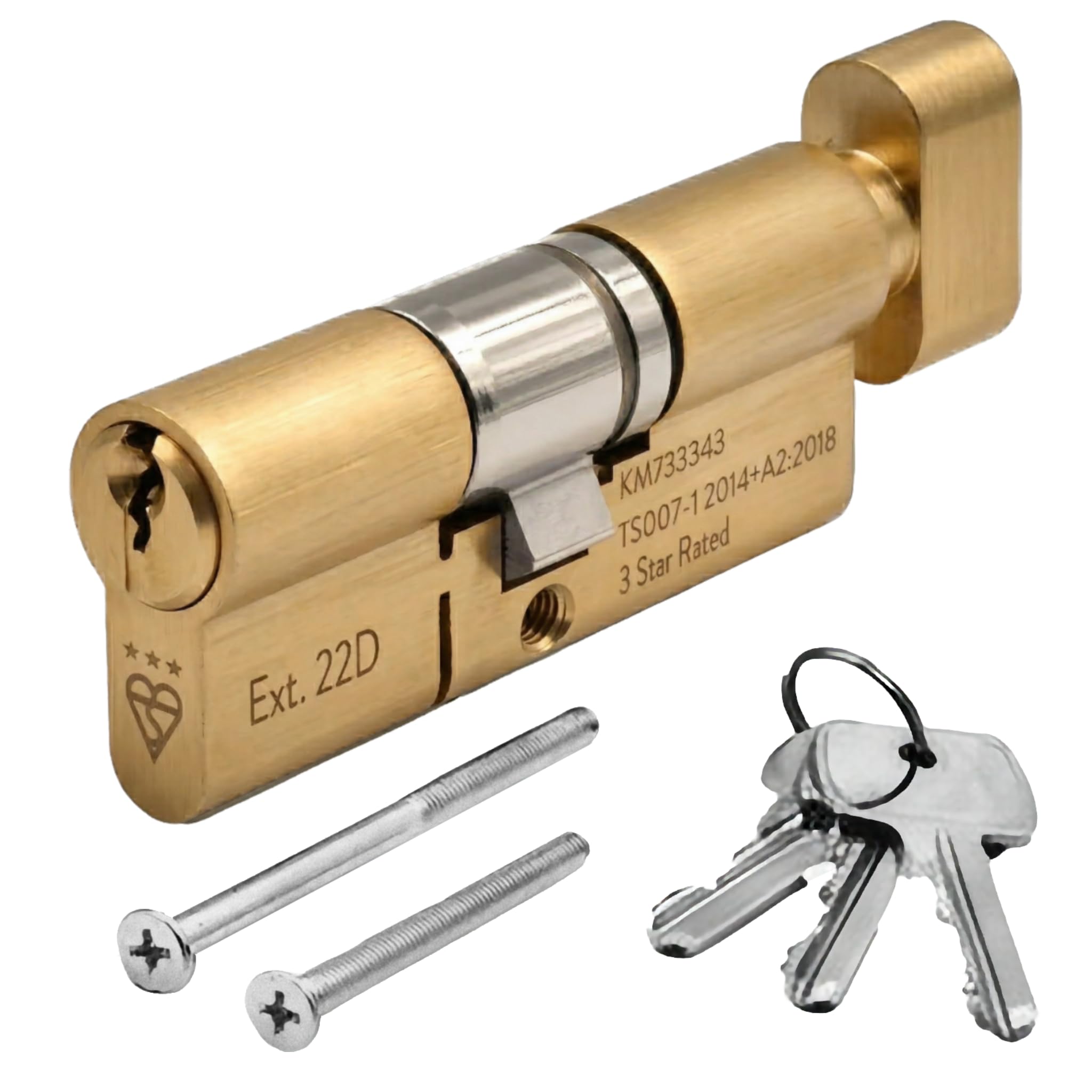 Upvcstore Brass Ts007 3 Star Euro Thumbturn Cylinder - Anti-Snap Bsi Kitemarked High Security Door Lock Barrel For Upvc Composite Doors (, 45 Thumbturn / 45 (90Mm))