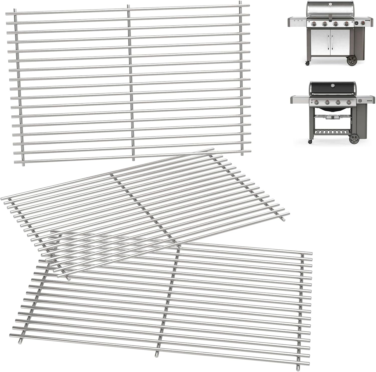 Genesis II 400 Grill Grates for Weber Genesis II/LX 400 Series Grills Parts Genesis 2 E-410 S410 E-435 S-435 E-415 Grill, 66097 66089 Grates for Kitchen-aid 740-0781 Parts, 7MM SUS304 Stainless Steel Stainless Steel Silver-66097 Grates