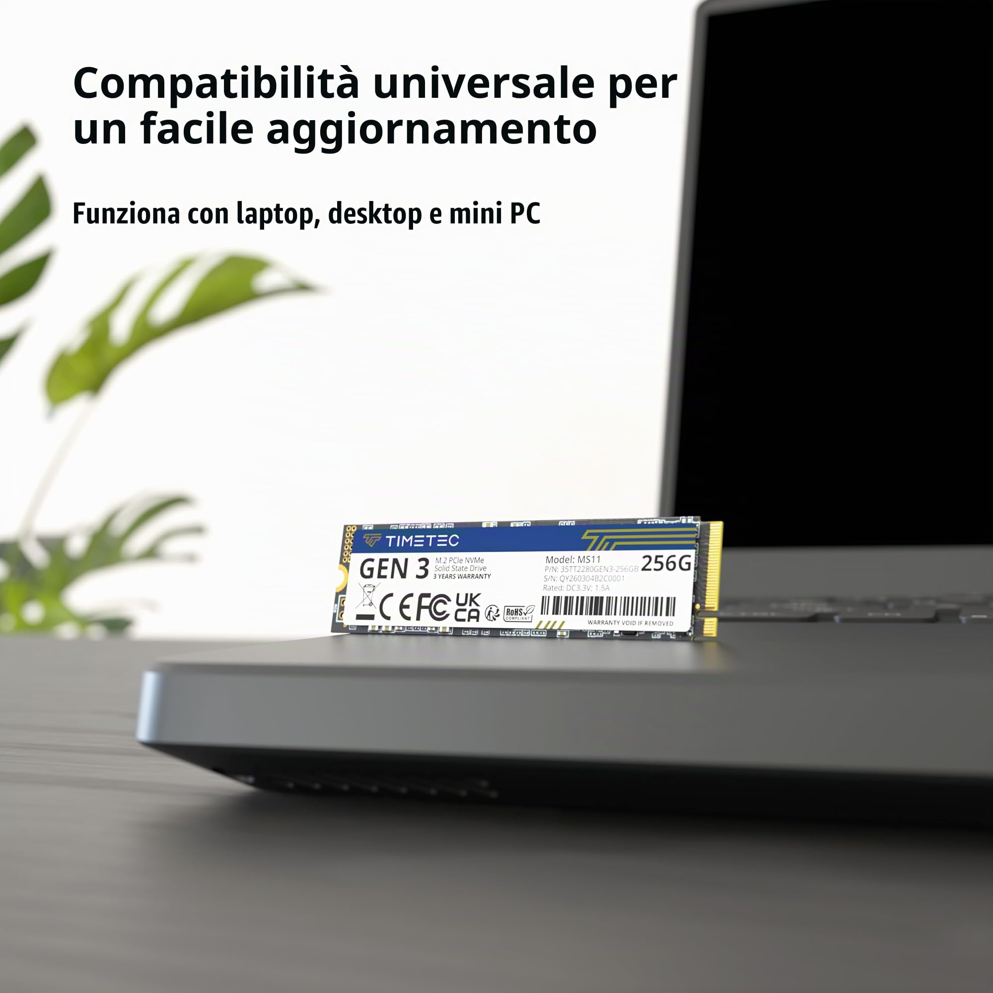 Timetec 256GB NVMe SSD PCIe Gen3x4 8Gb/s M.2 2280 3D NAND TLC 350TBW Cache SLC ad alte prestazioni Velocità di lettura/scrittura fino a 2000/1600 MB/s Unità a stato solido interna