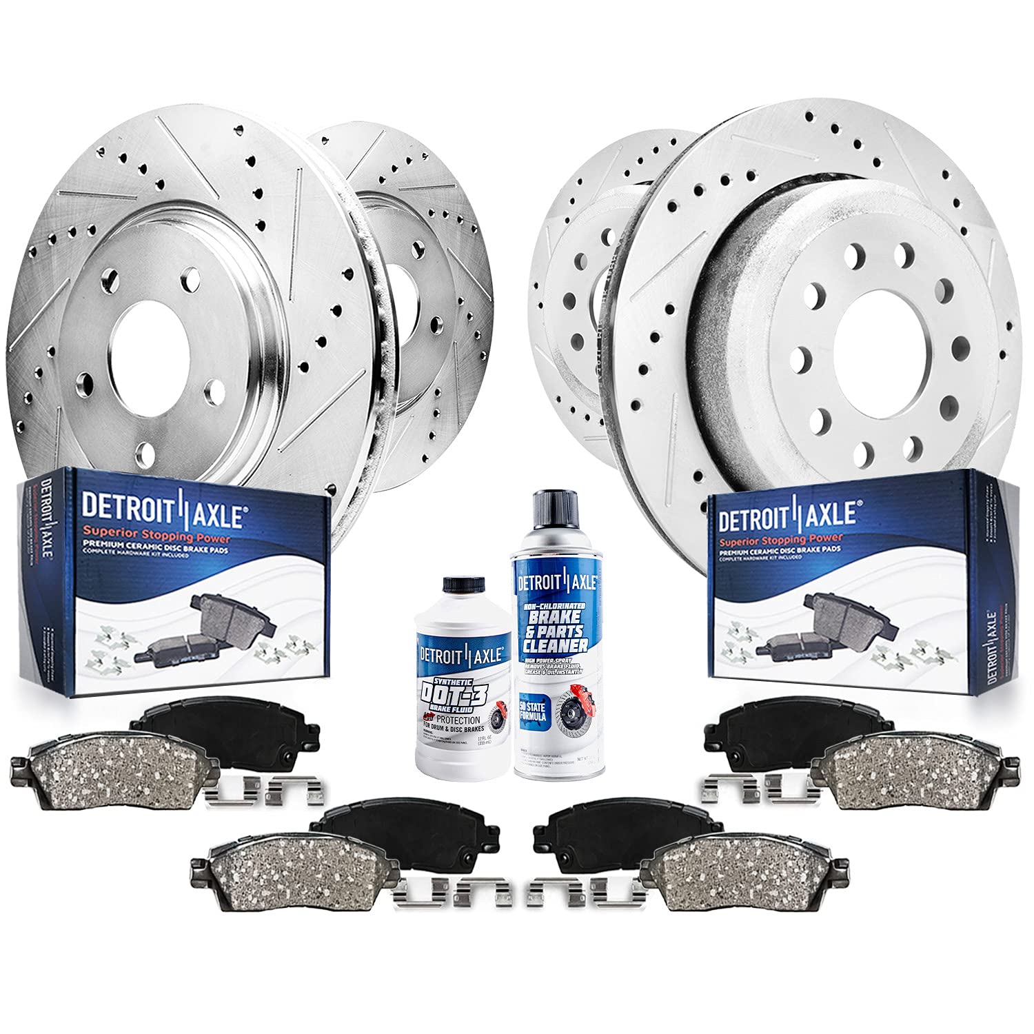 Detroit Axle - Brake Kit for 2003-2011 Lincoln Town Car, Ceramic Brake Pads | Drilled Slotted Disc Brake Rotors 2004 2005 2006 2007 2008 2009 2010 Front &amp; Rear: 12.01" inch Front 11.61" inch Rear Rotors