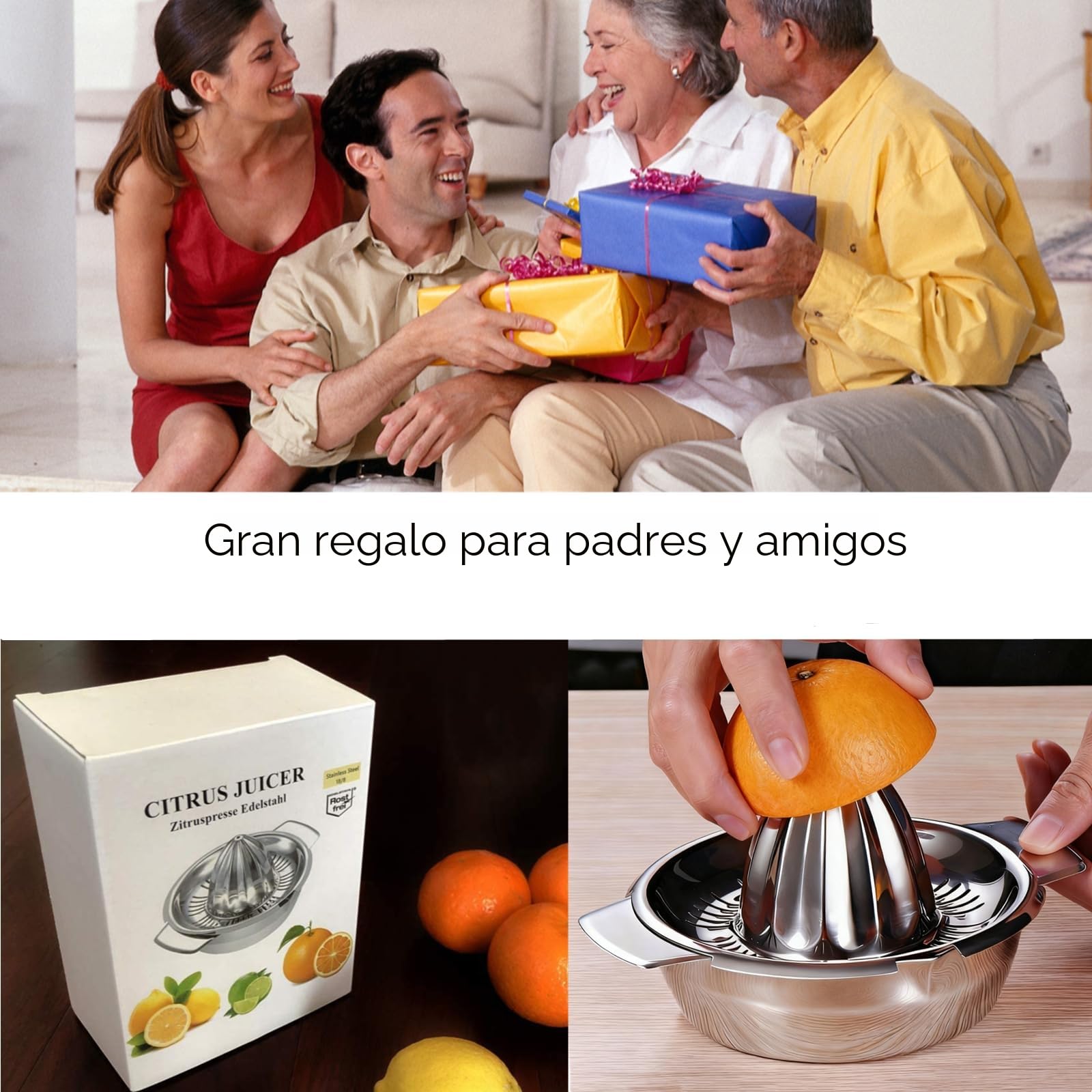 Exprimidor Manual de Acero Inoxidable 304, Citrus Juicer de Mano 350ML, Ø 13,8 cm