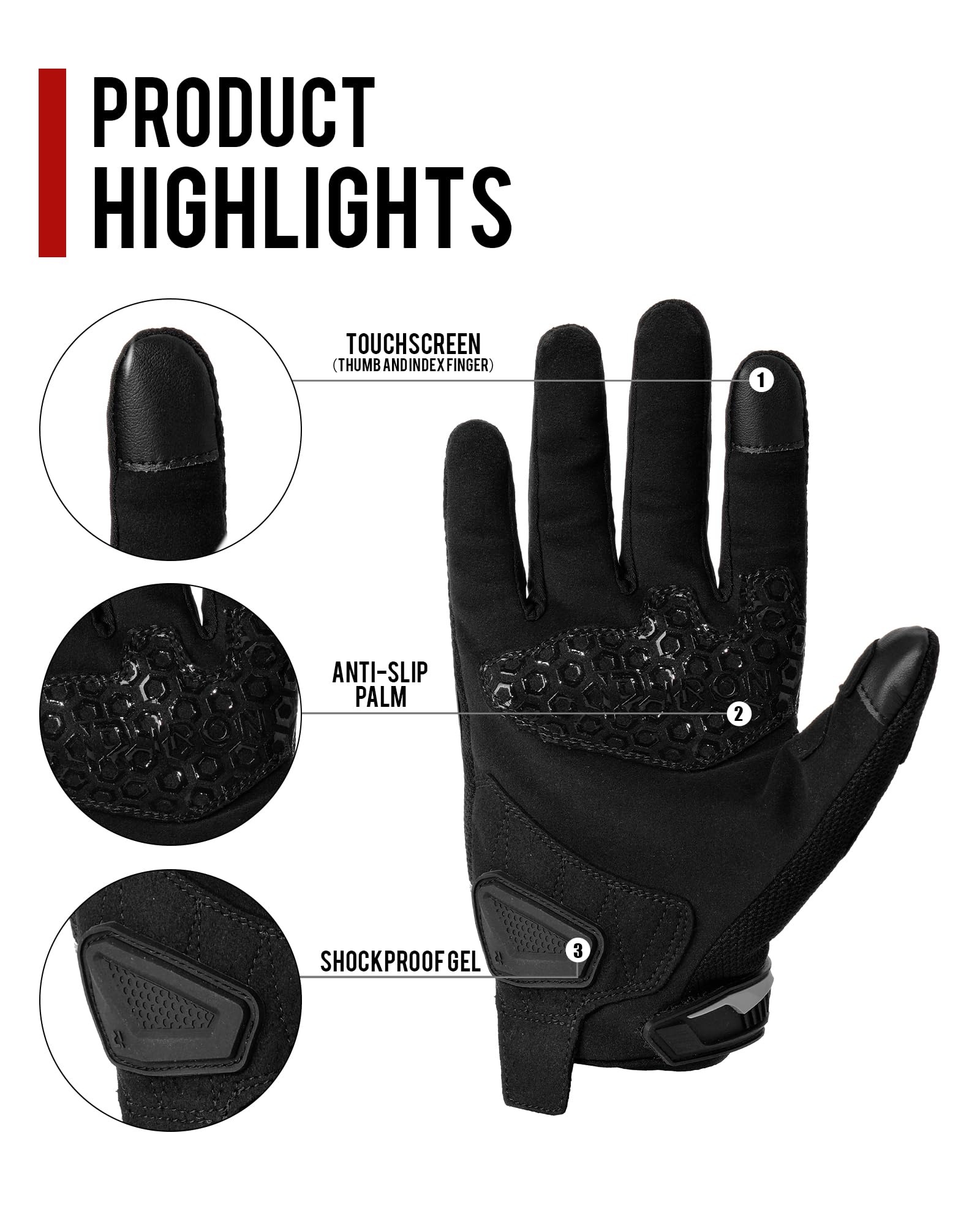 RIDEIRON Guanti moto estivi uomo donna, Traspiranti, Touch Screen, Protezione nocche, comodi guanti da mountain bike antiscivolo per corse fuoristrada