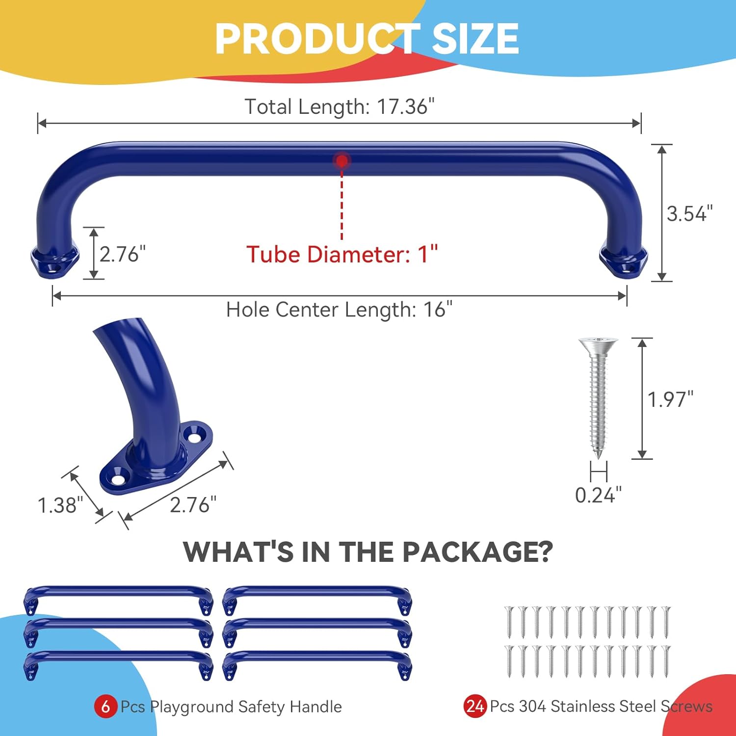 17.3 Inch Safety Playground Handles Metal Kids Indoor Outdoor Climbing Monkey Bars Swing Set Accessories Grab Handle Playset Hand Grips for Playhouse, Treehouse, Jungle Gym (Dark Blue, 6 Pack)