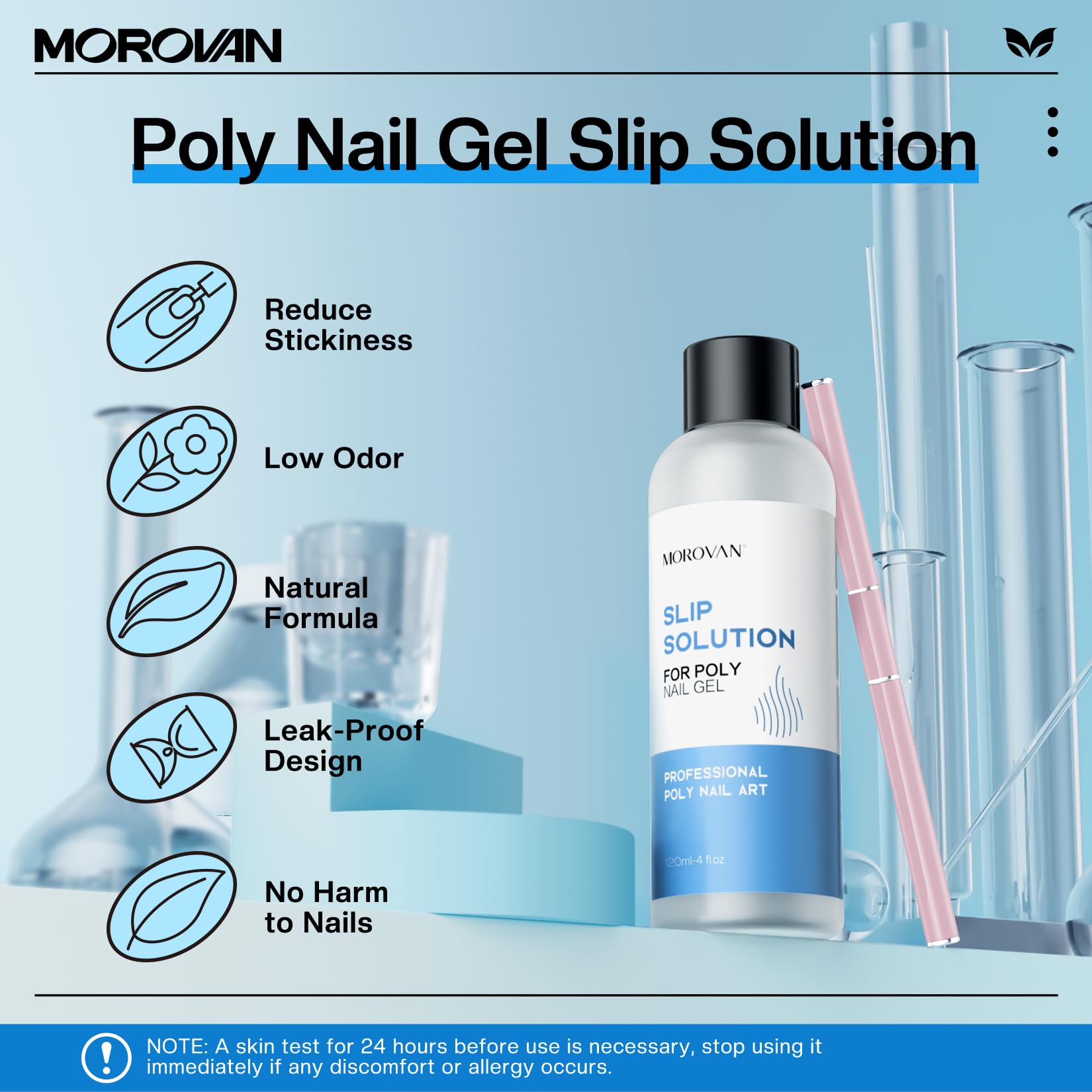 Morovan Poly Gel Slip Solution Kit: 4oz Slip Solution Liquid for Poly Gel Nails Dual-Ended Brush Pusher for Beginner