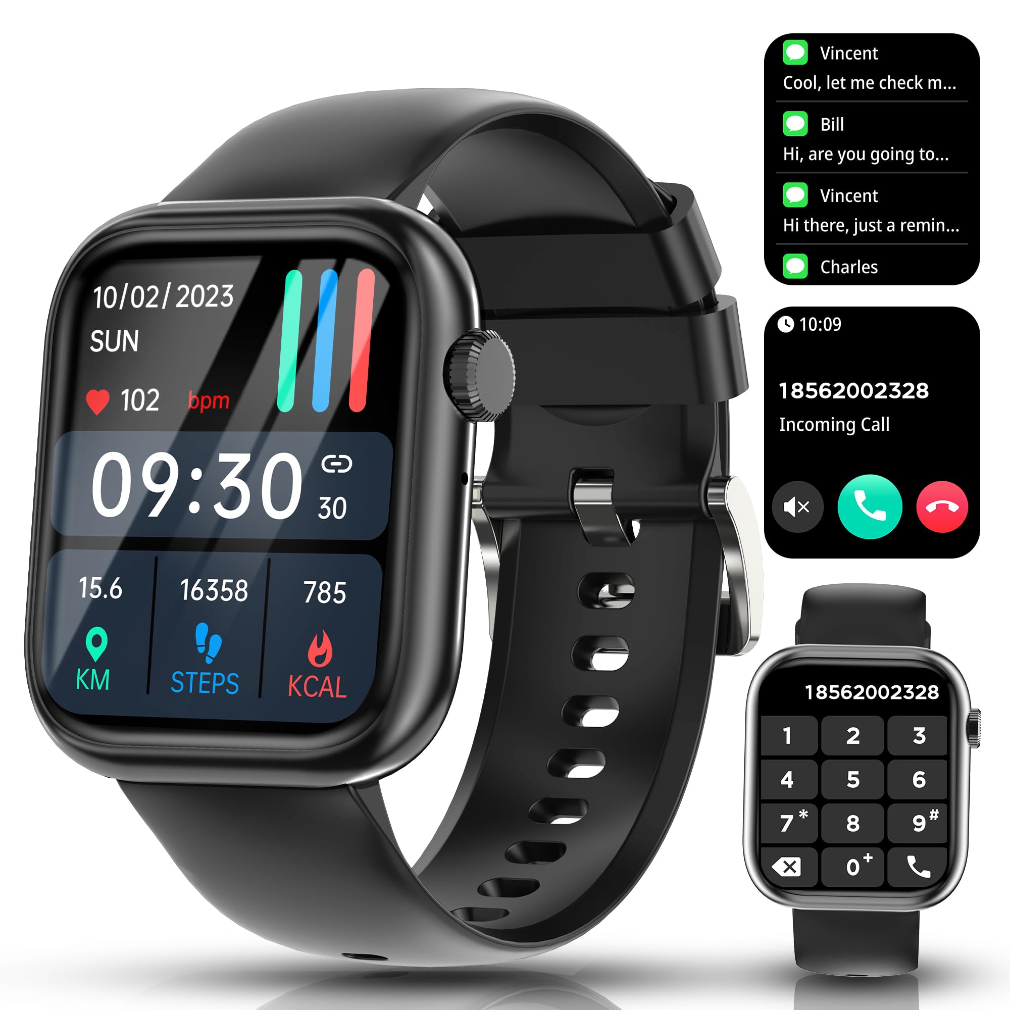 Reloj Inteligente Mujer Hombre, 1.83“ HD Smartwatch Hombre Mujer con Llamadas, Reloj Deportivo Hombre con 130+ Deportes, Pulsera Actividad SpO2 Monitor de Sueño Podómetro, Smart Watch para iOS Android