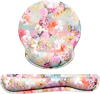 Dapesuom Keyboard Wrist Rest and Mouse Pad with Wrist Support, Memory Foam Wrist Rests for Keyboard and Mouse Set, Ergonomic Wrist Pad with Non Slip Base for Easy Typing & Pain Relief, Peonies Floral