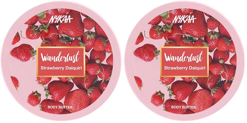 Manteiga corporal Wanderlust Nykaa Naturals Strawberry Daiquiri com manteiga de karité, manteiga de cacau e óleo de amêndoas, vegana e cruelty-free, 2 unidades de aproximadamente 190 mL