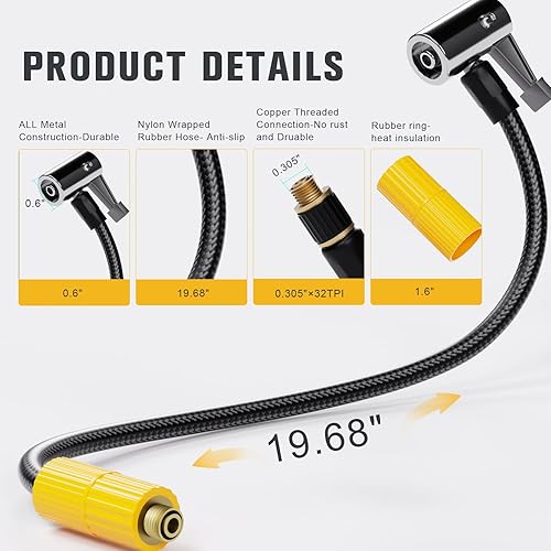 Miniatura 3 de VTOMAN Adaptador de manguera de inflador de aire para compresores de aire X1, X5, X6Pro, X7, tubo de portabrocas de neumático de bloqueo de 19.68
