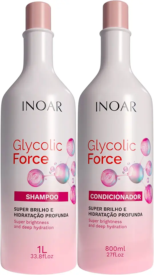 Inoar, Glycolic Force Kit Shampoo e Condicionador para Hidratação Profunda, Brilho Intenso e Recuperação Capilar – 800ml