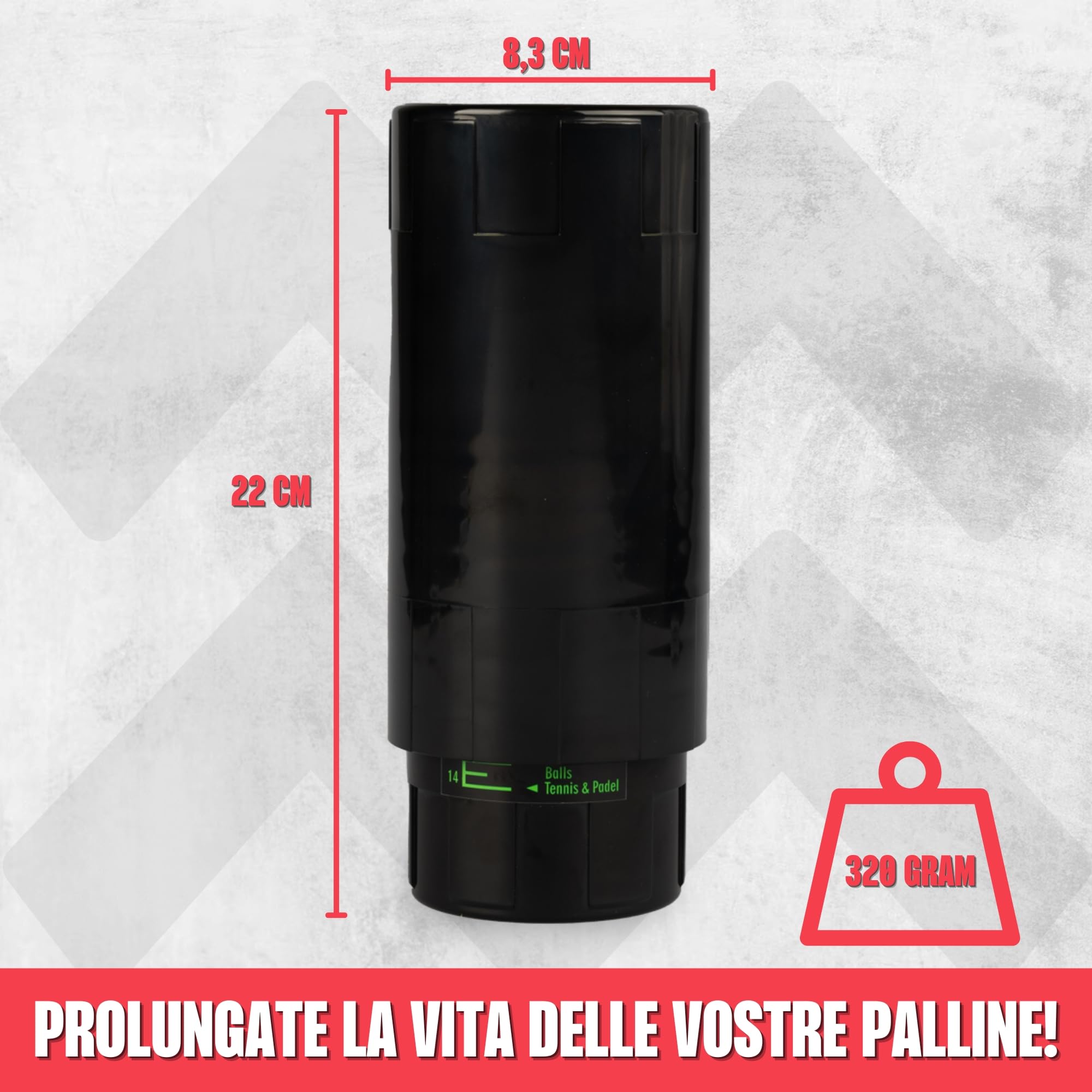 MATCHU - Regolatore di Pressione Per Palline da Padel e da Tennis - Portapressione - Ripristinatore di pressione - Pressurizzatore di palline - Prolunga la vita - 22x8,3x CM - Edizione PRO - Nero