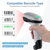 Vista 2 de Escáner de código de barras inalámbrico, JRHC 1D CCD lector de código de barras con transmisión de soporte, conexión inalámbrica y USB de 2.4 GHz