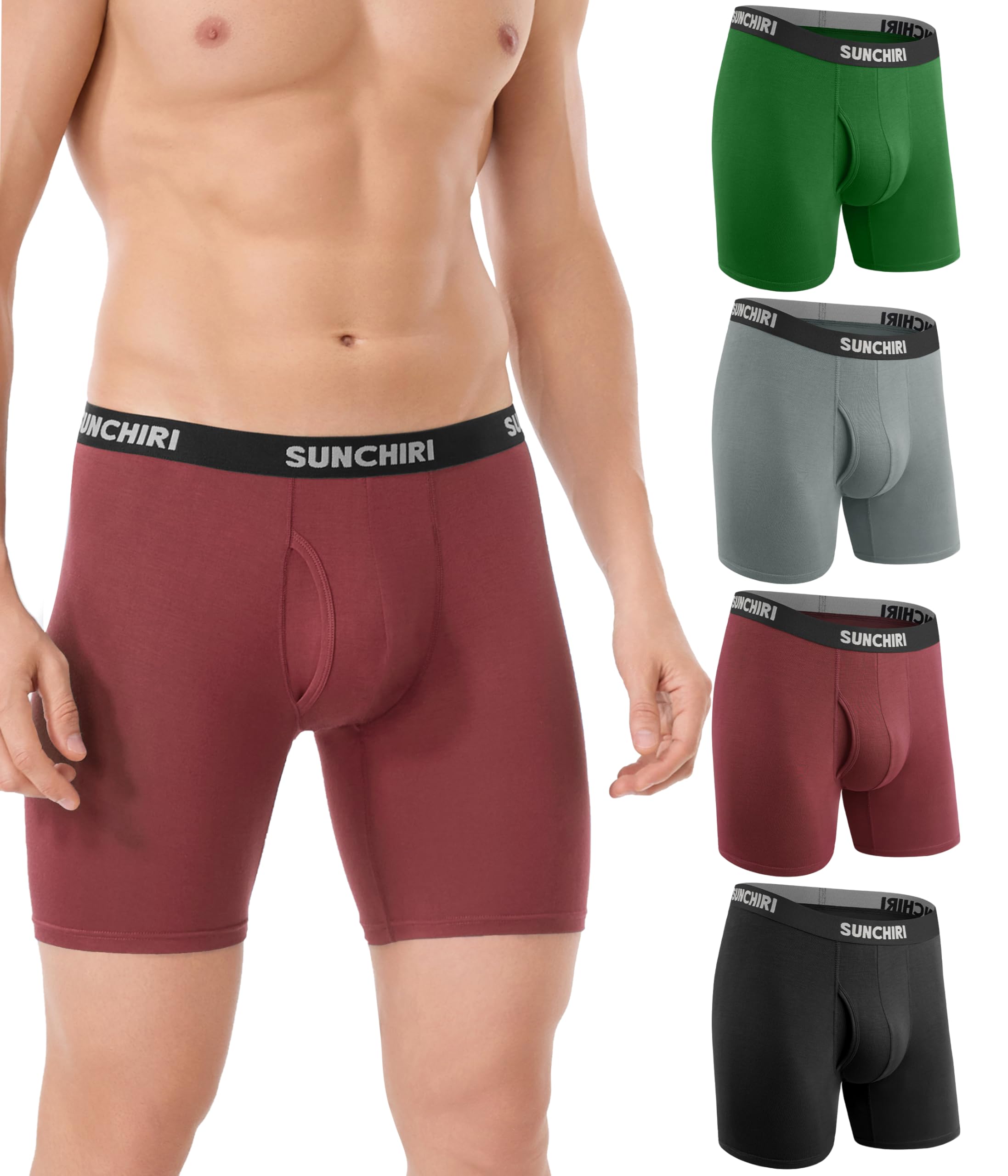 SUNCHIRI Boxershorts Herren Lang 4er Pack, Modal Unterhosen Männer Ohne Kratzenden Zettel Unterwäsche Atmungsaktive Retroshorts Boxer mit Eingriff (Gr.M-3XL)