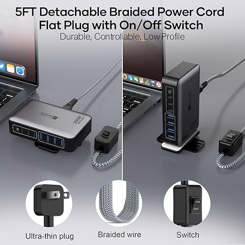 Miniatura 3 de Bloque de carga rápida USB C de 200 W, estación de carga de 8 puertos para iPhoneiPadMacBook, caja de cargador 4C4A GaN, cargadores múltiples de