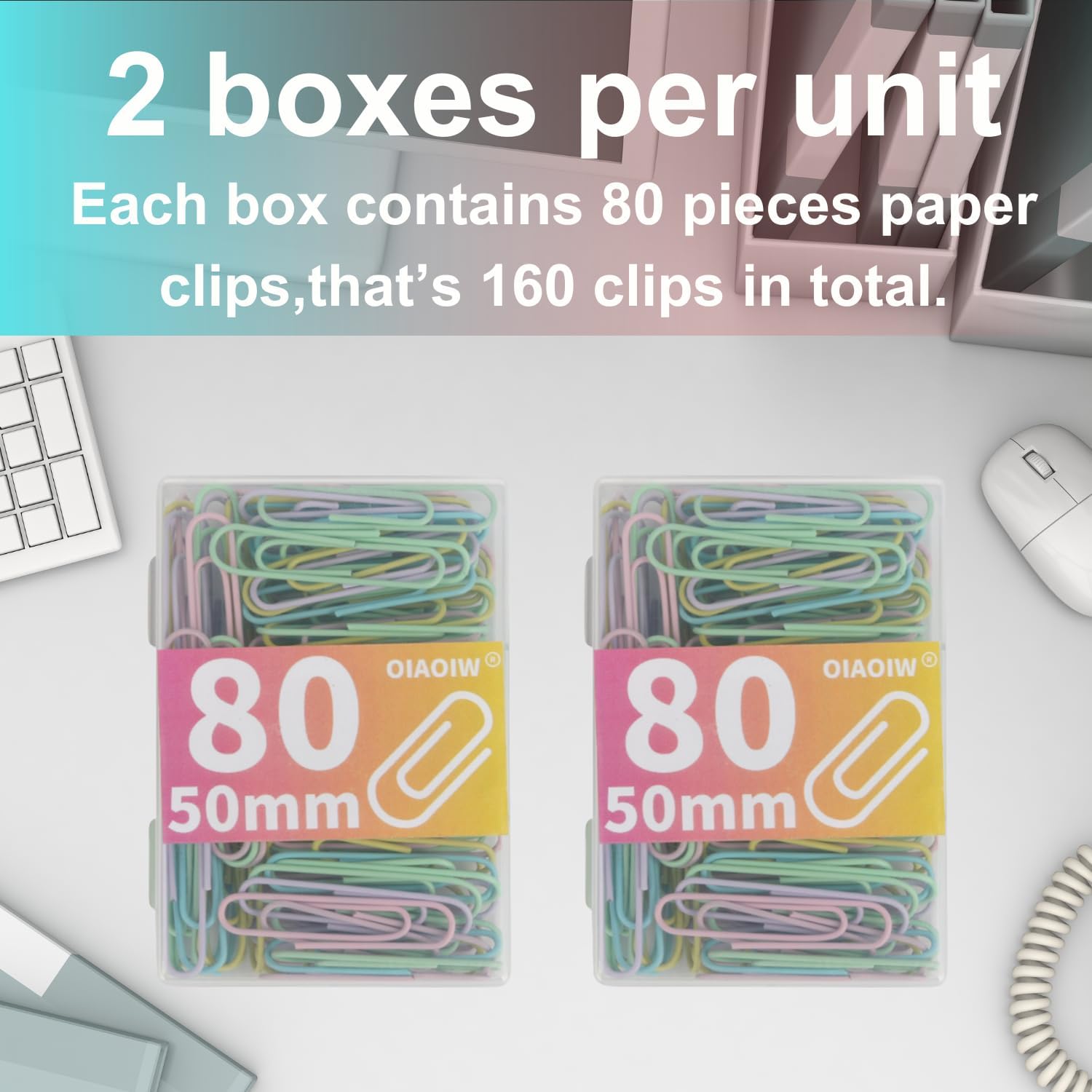 Macaron Paper Clips Large Size Colored Paper Clip 2Inch (50mm) 160 Pack PaperClips 2 Boxes of 80 PCS Each Suitable for Office School Paperwork and Daily Use Macaron 2inch image 2 of 6 B0CP24NC39