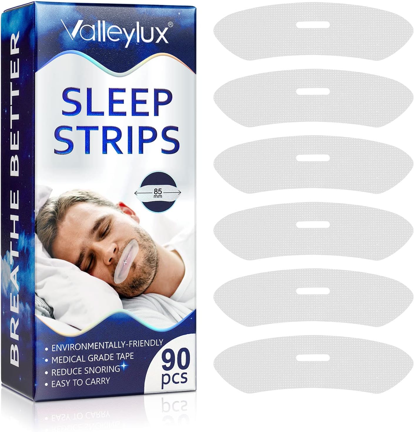 90Pcs Mouth Tape for Sleeping (85mm), Sleep Strips, Gentle Sleep Mouth Strips for Nasal Breathing, Less Mouth Breathing, Anti Snoring Mouth Strips Promote Better Nighttime Sleeping and Snoring Relief