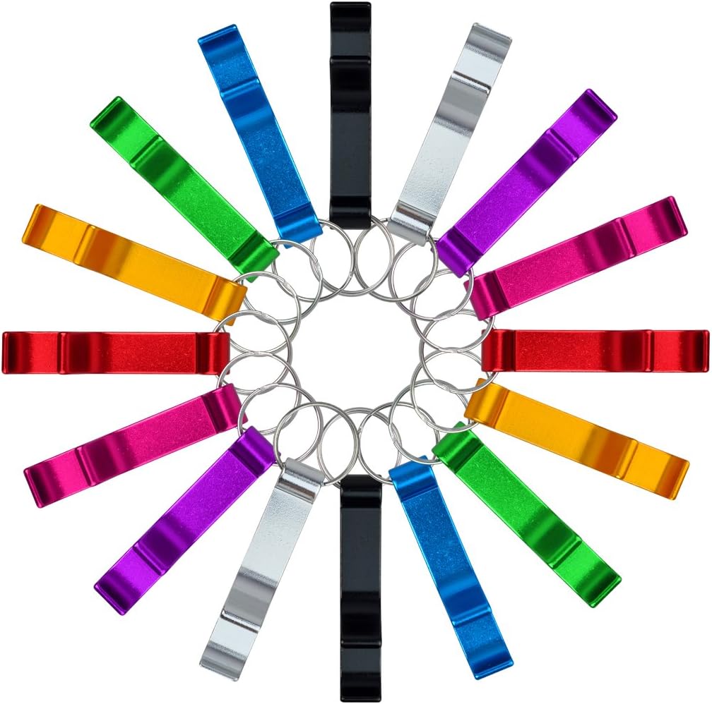 cnomg 16 pcs 8 Colored Metal Bottle Opener, Split Key Ring Chain Keychain Bulk Aluminum Pocket Claw Bar Soda Beverage Beer Bottle Opener