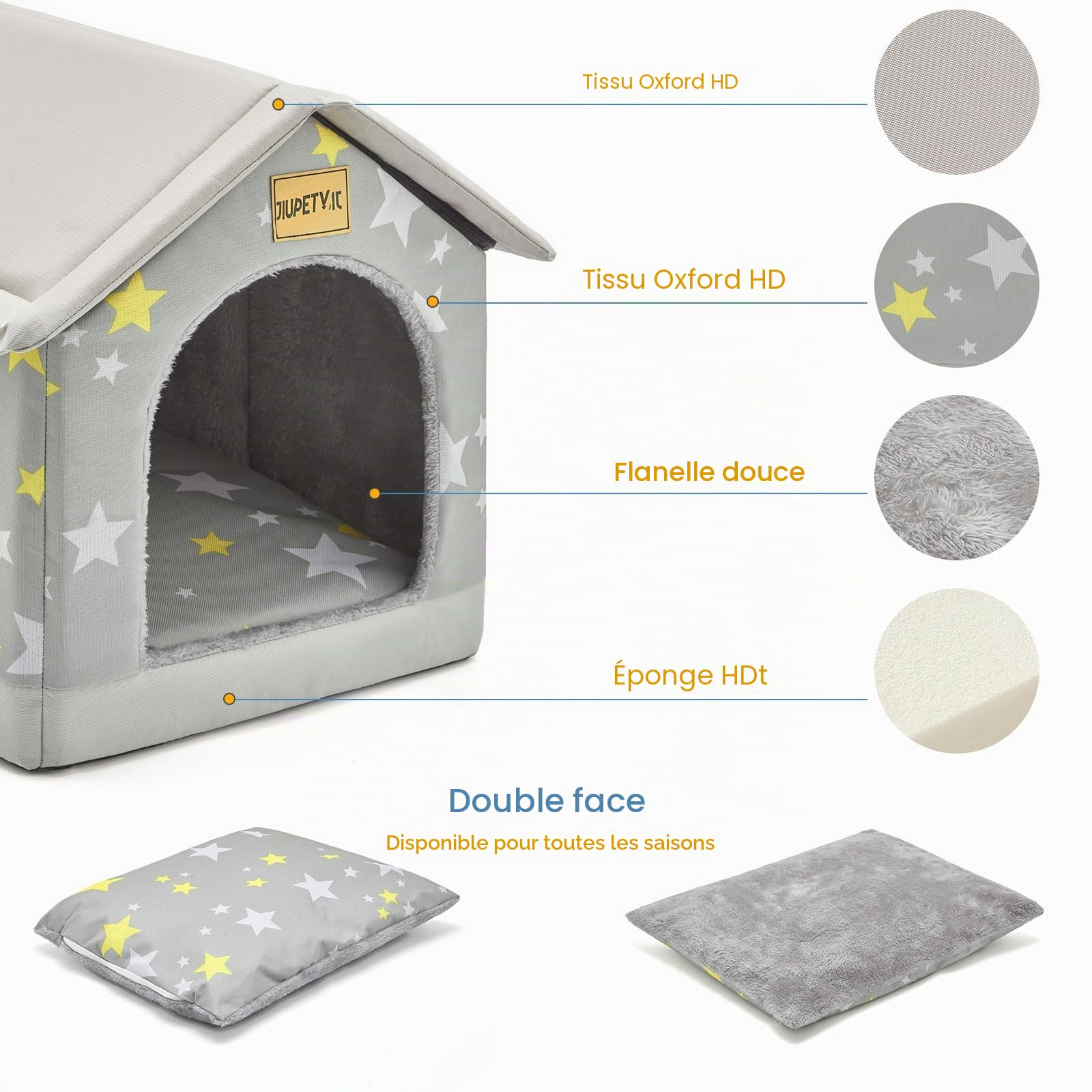 Jiupety Niche pour Chien Interieur, Niches à Chien XXL Taille aux Grands Chiens, Dog House Coussin Reversible, AntidéRapant au Fond, Gris