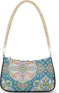 Indian Floral Paisley Mandala Shoulder Bag for Women Clutch Shoulder Purse Chain Bag with Zipper Closure Women's Tote Hobo Handbags Shoulder Handbag for Home Women Vacation Party, Multi, One Size