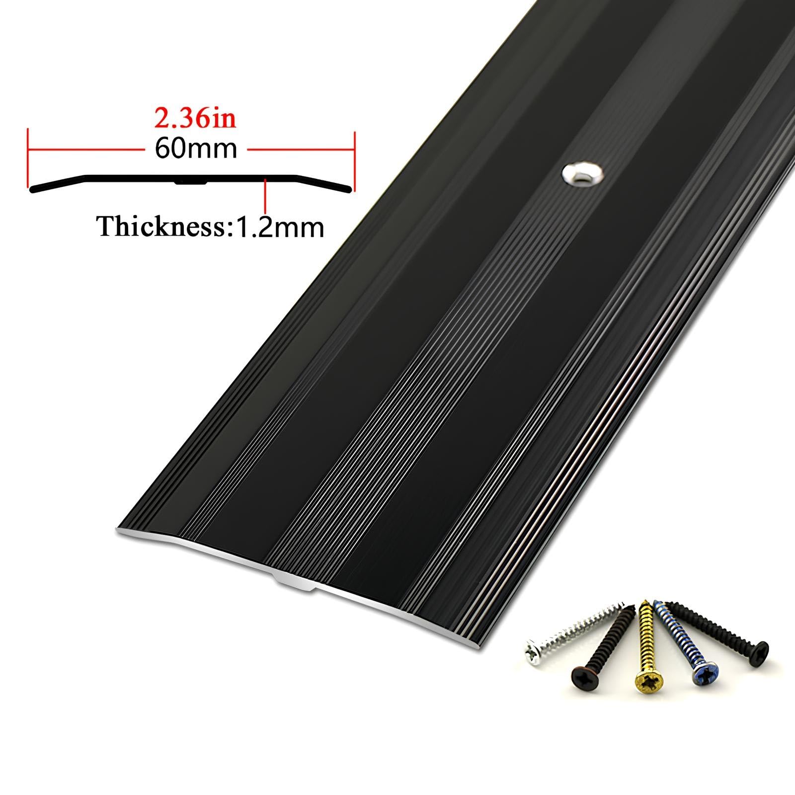 Perfil de Transición de Aluminio, Tira de Umbral Perfil de Piso en Anodizado Tapajuntas para Suelo Atornillar Ancho 60mm(Black,140cm/55in)